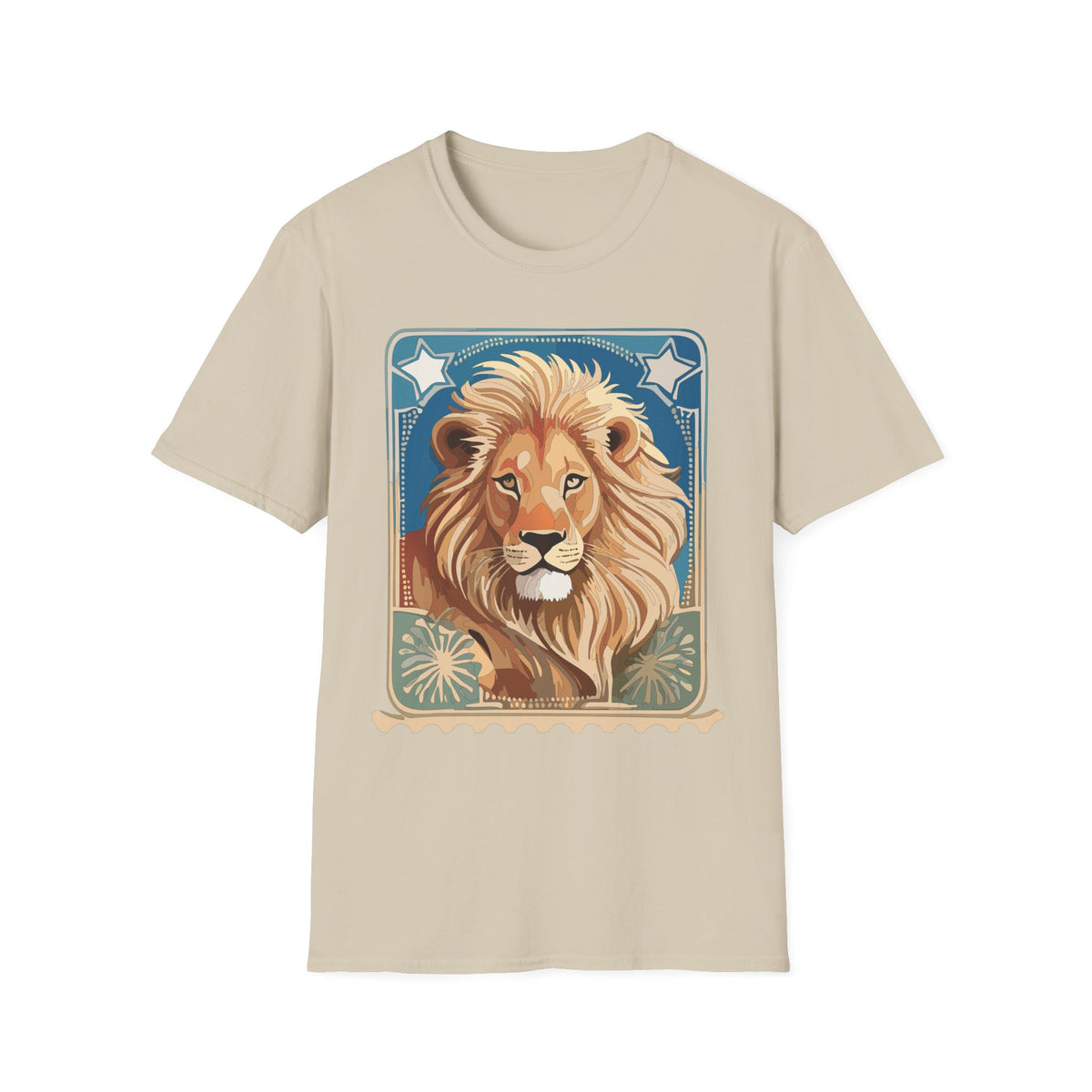 Majestic Lion Portrait Graphic Posters, Post Stamps Design Unisex 100 Cotton Gildan T-Shirt