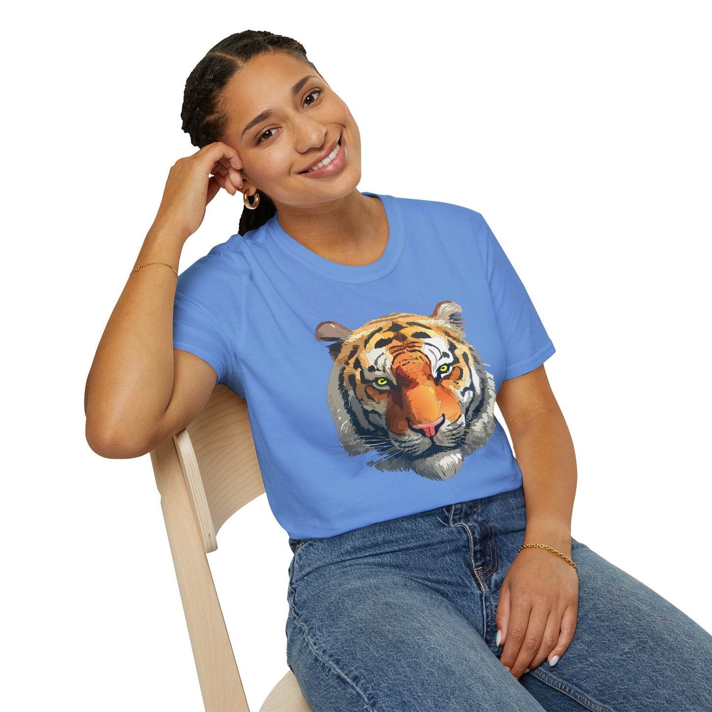 Tiger Print T Shirt Unisex Animal Tee 100 Percent Cotton Softstyle Gildan 64000