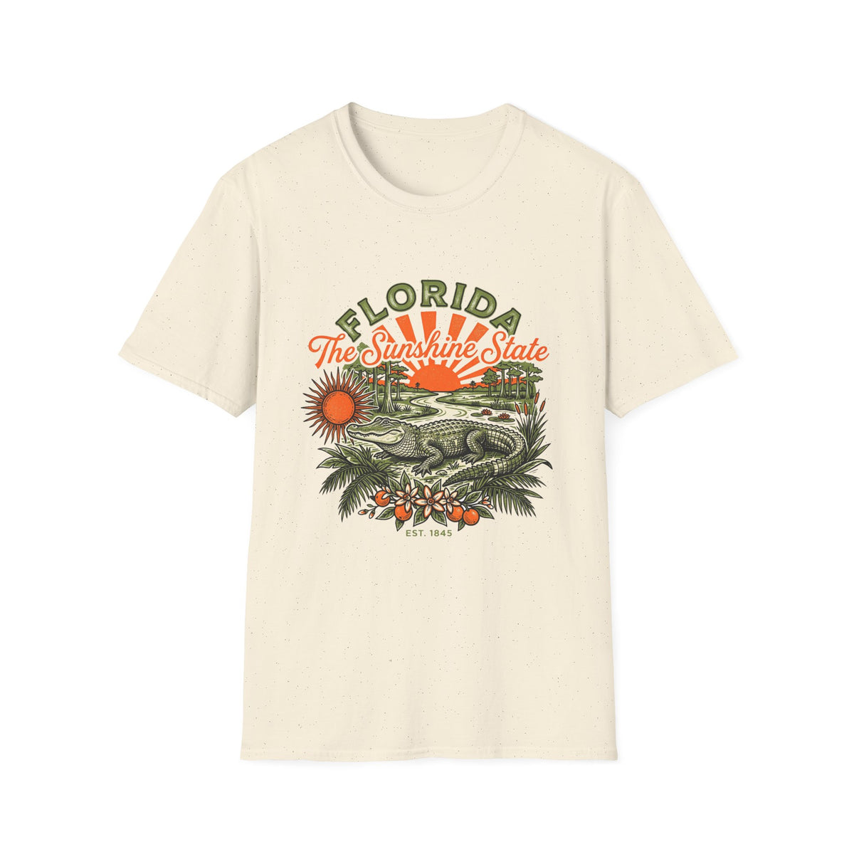 Florida Vintage Alligator T-Shirt — The Sunshine State Travel Tourist Graphic Design Unisex 100 Cotton Gildan T-Shirt