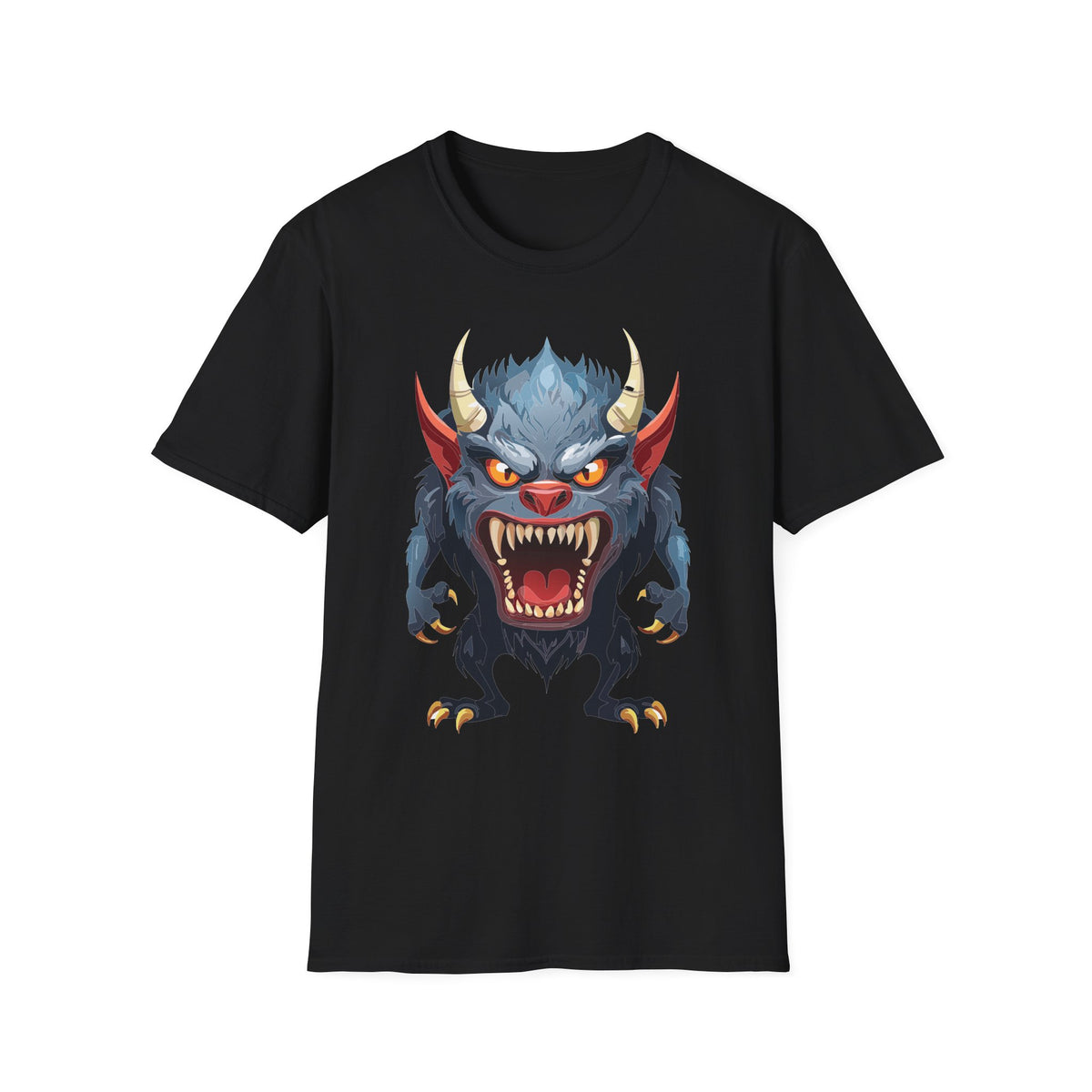Werewolf Monster T-Shirt — Fierce Demon Face for Halloween Cartoon Graphic Tee Unisex 100 Cotton Gildan T-Shirt
