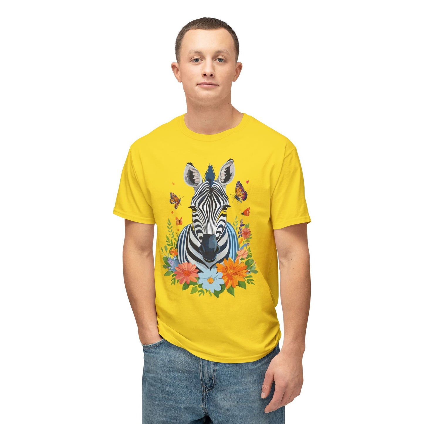 Zebra Art Print T Shirt Unisex Cotton Tee With Floral Design Vintage Zebra Theme