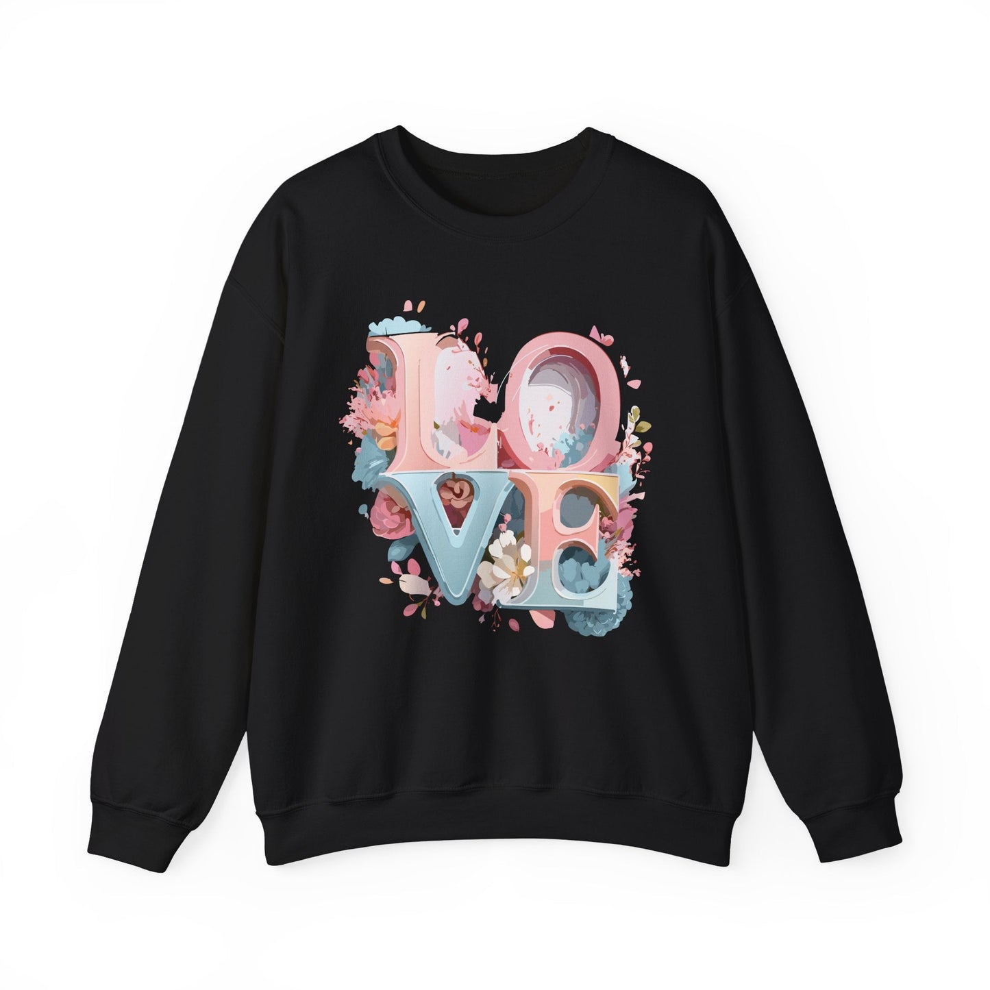 Floral Love Sweatshirt Unisex Crewneck Valentine Day Gift Gildan 18000 Fifty Fifty Cotton Blend