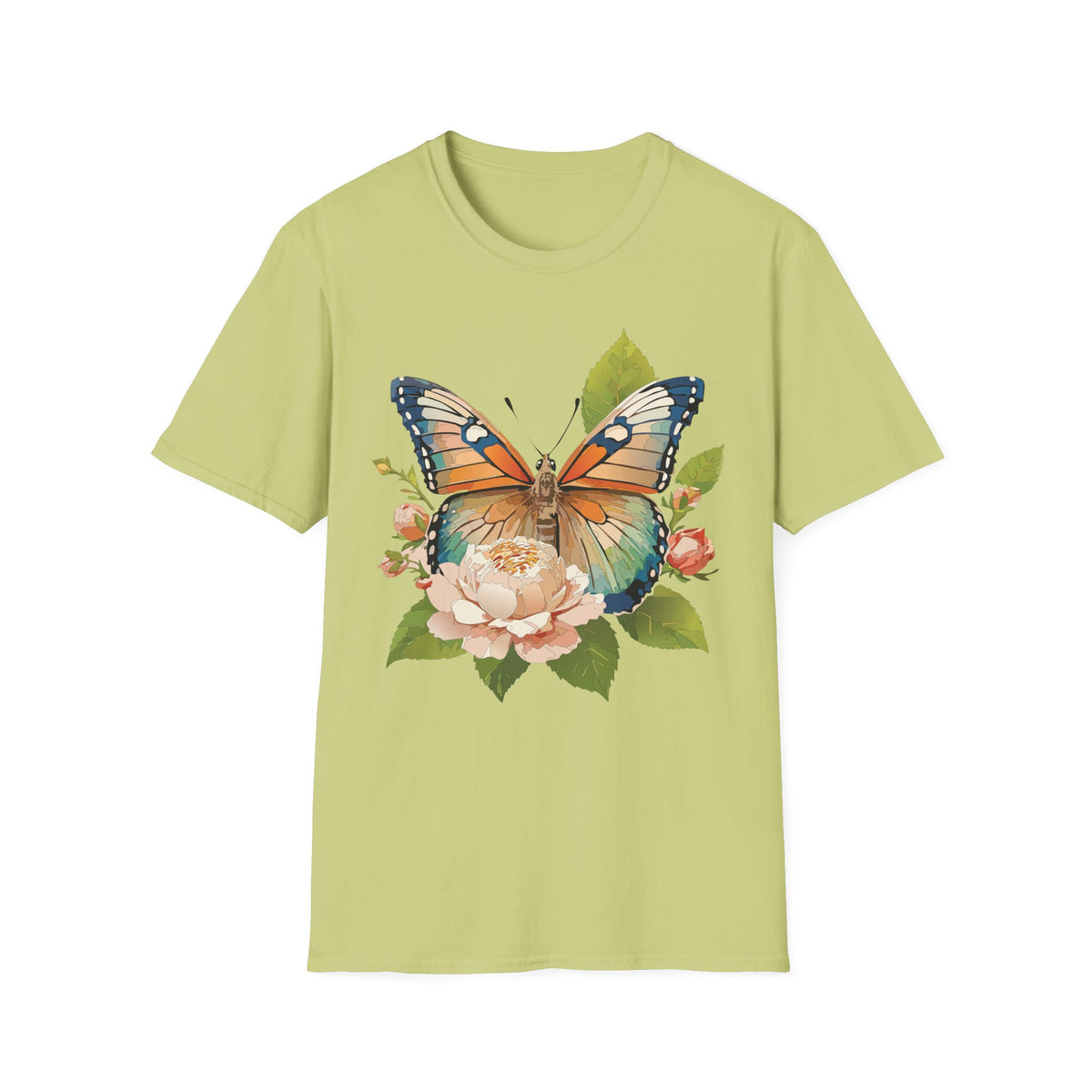 Butterfly Floral T-Shirt — Watercolor Monarch & Roses Graphic Tee Unisex 100 Cotton Gildan T-Shirt