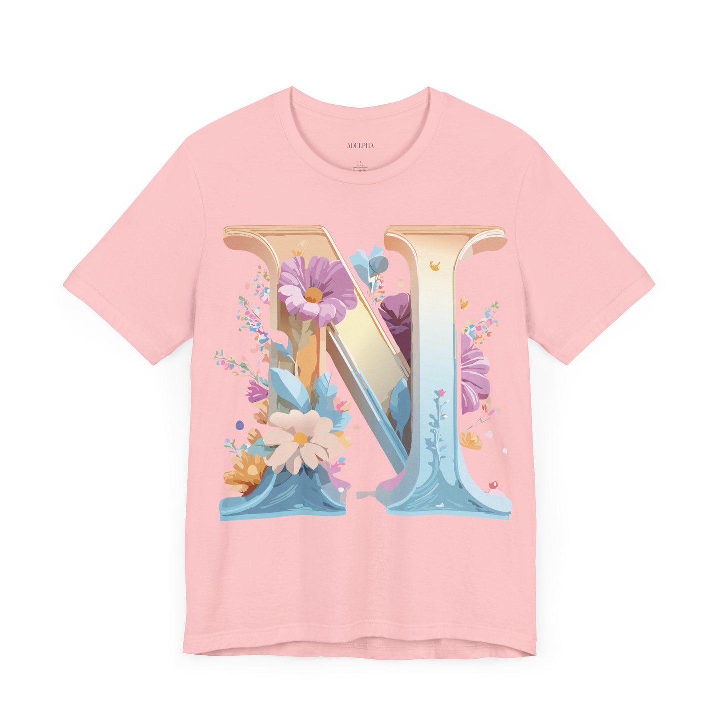 Letter N Shirt Graphic Tee Unisex Jersey Short Sleeve Vintage Style Adelpha Art Design