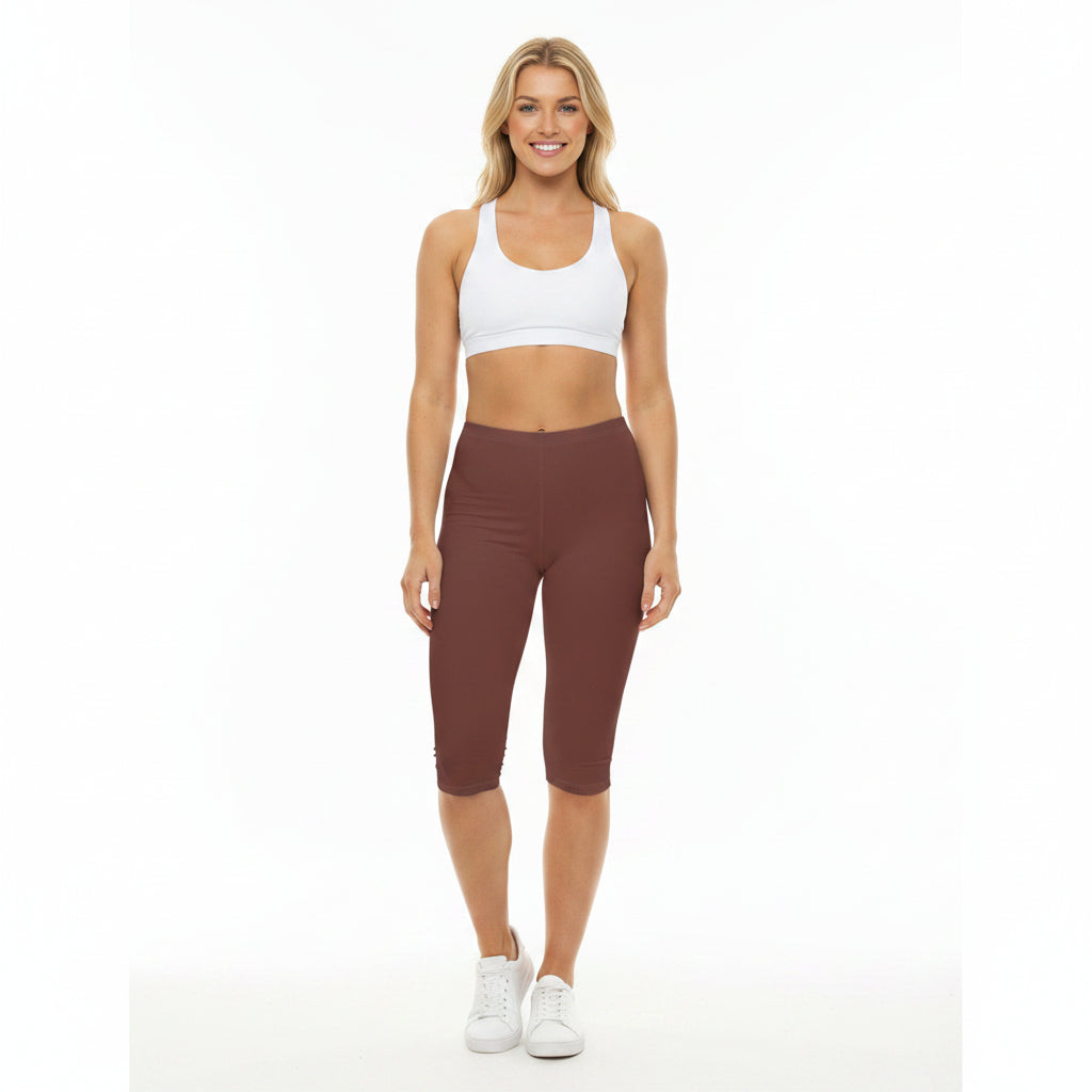 Clay Soil Cooper Color Women's Brushed Suede Poly Span Casual Capri Leggings XS-2XL