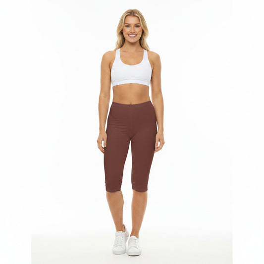 Clay Soil Cooper Color Women's Brushed Suede Poly Span Casual Capri Leggings XS-2XL