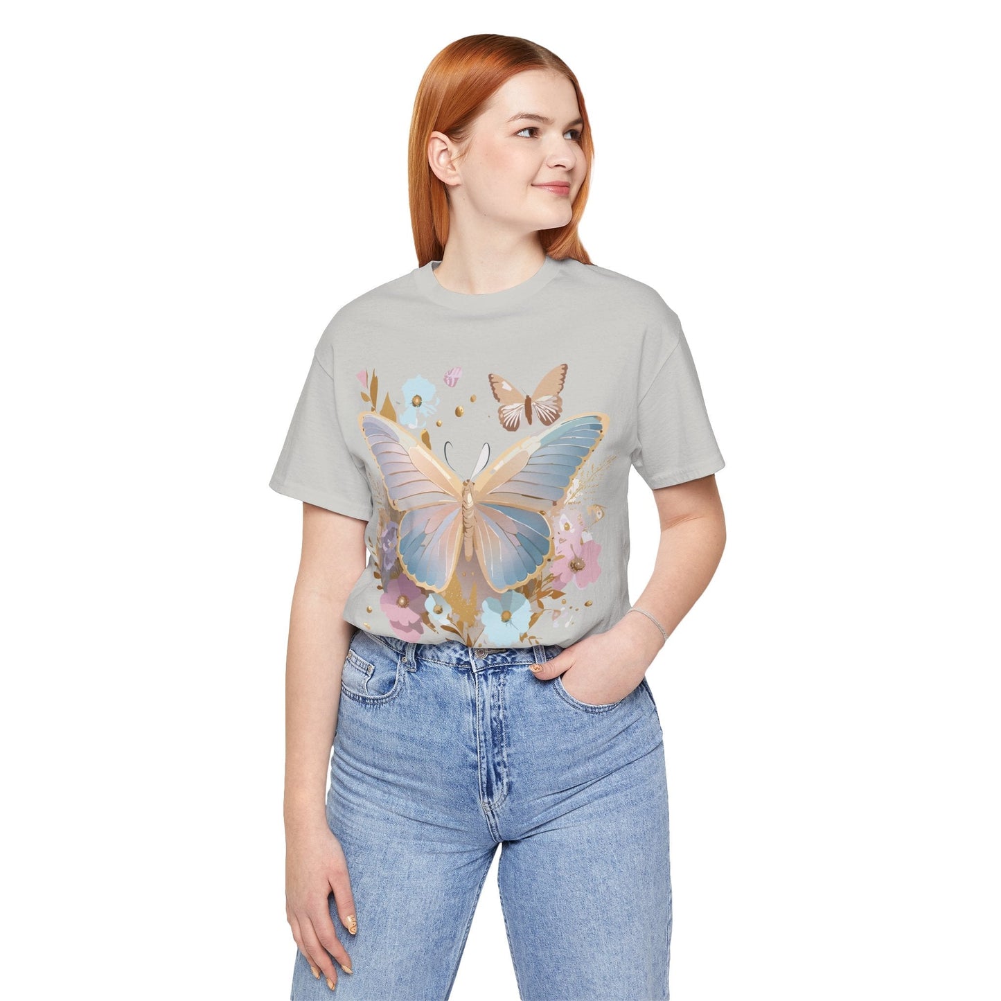 Butterfly Graphic Unisex 100 Cotton Lightweight Vintage Floral Design Jersey Tee 11