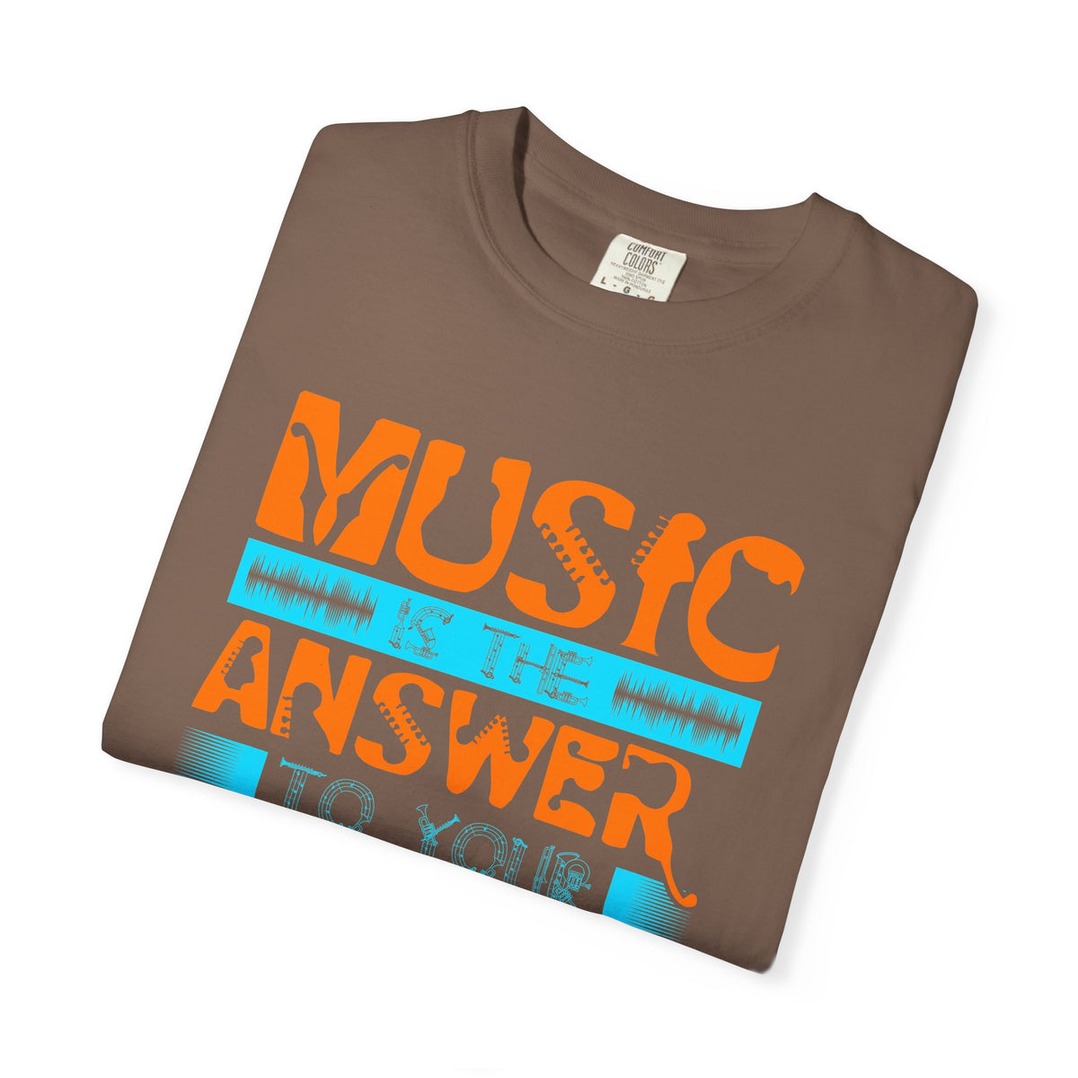 Music Is the Answer T-shirt Graphic Retro Orange Teal Text Unisex Cotton Tee 073