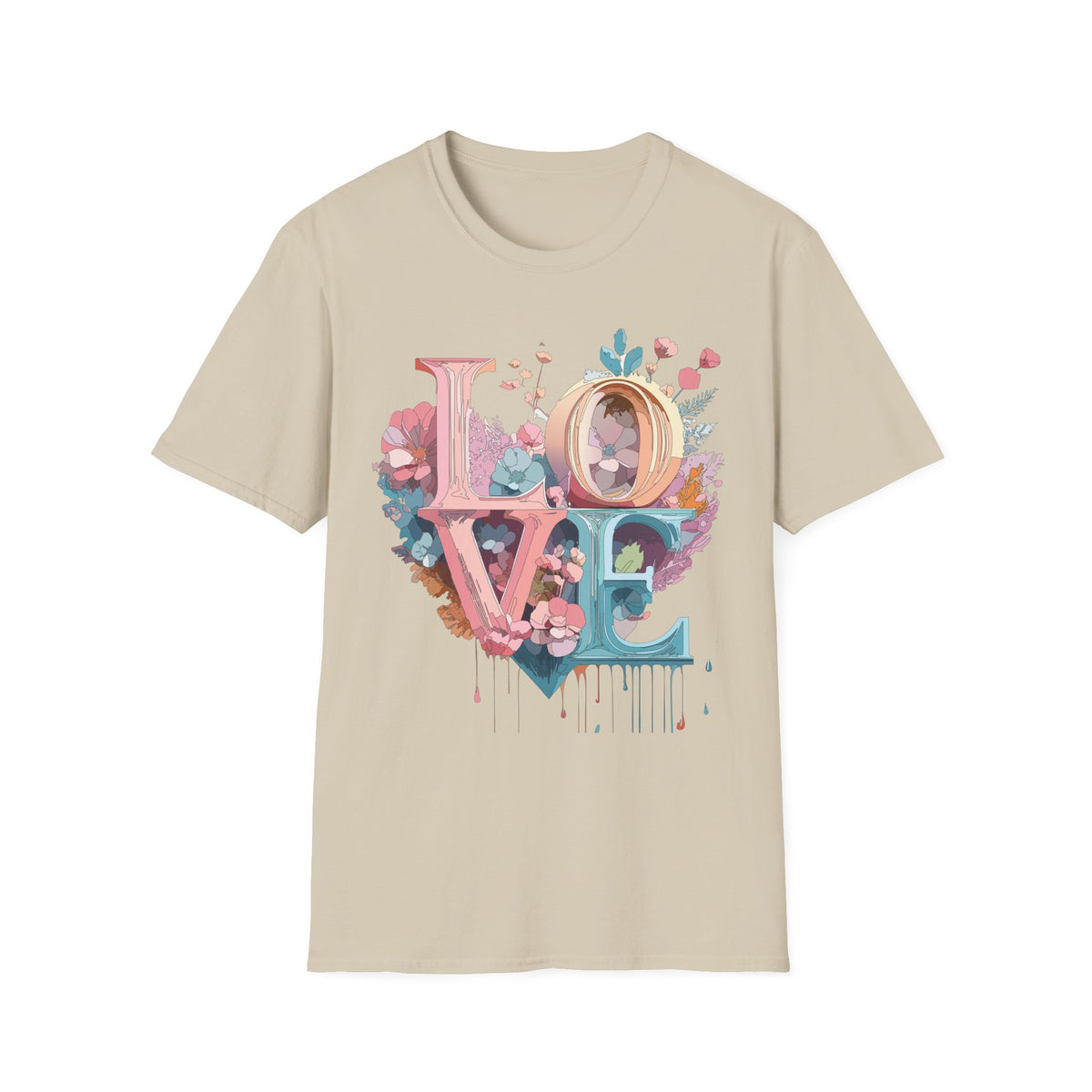 Floral LOVE typography T-Shirt | Pastel botanical letters tee