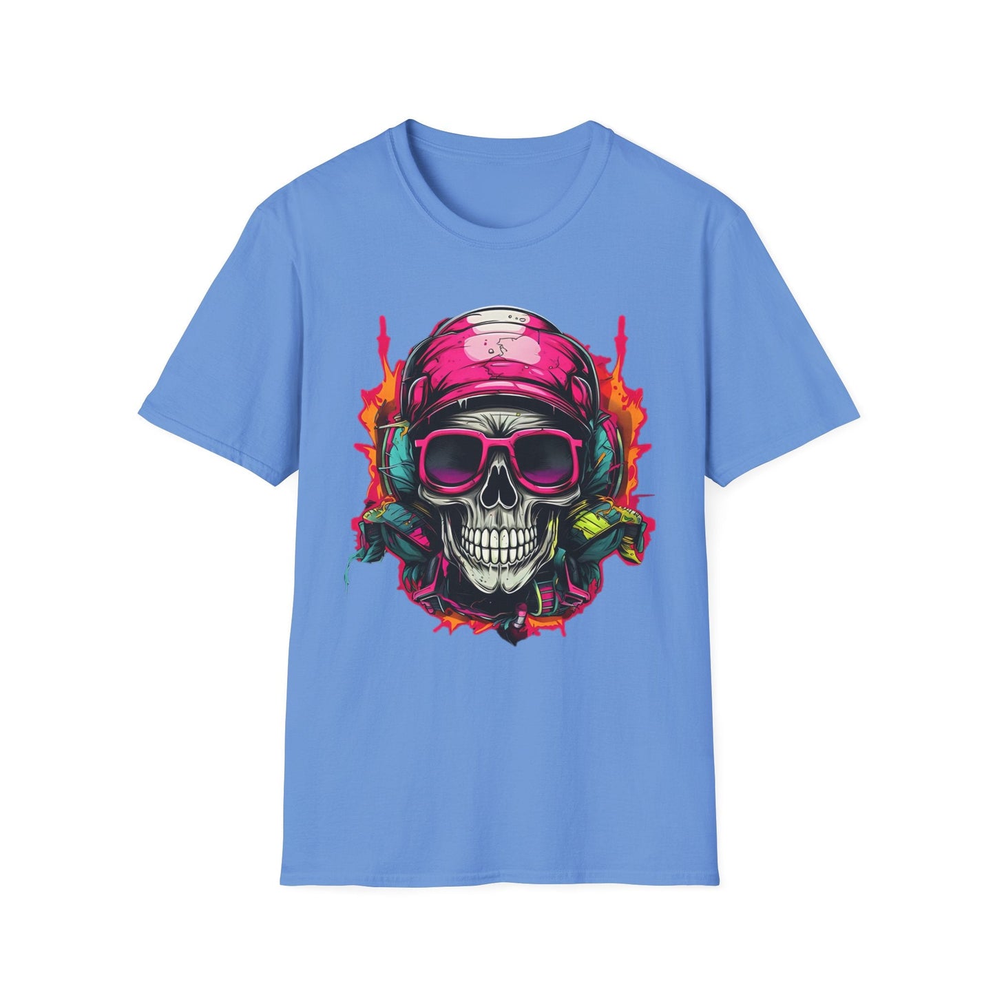 Unisex Skull Tee Shirt With Skeleton Design Gildan Softstyle 64000 Ring Spun Cotton