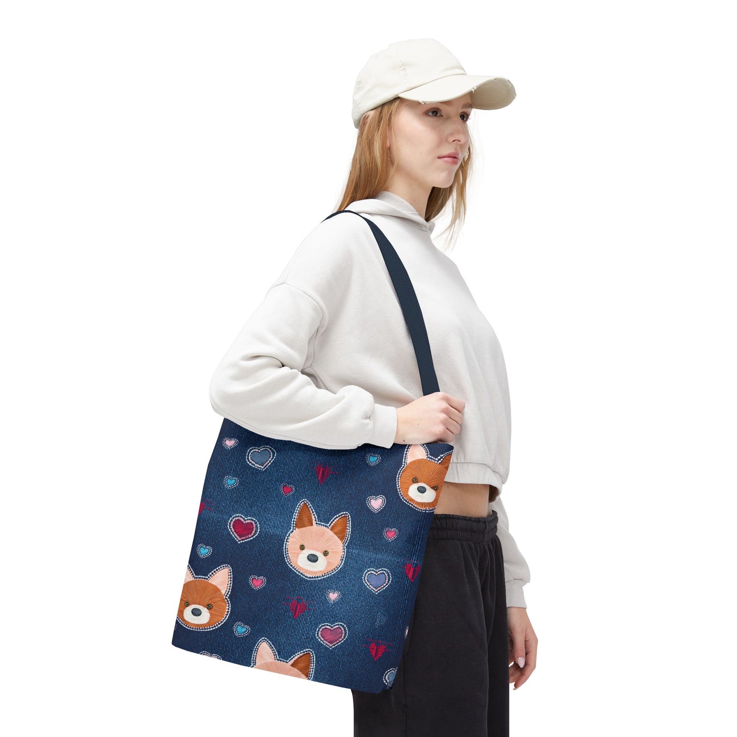 Love Day Graphic Design Denim Fabric Imitation Print Unisex Canvas Bag POLY 3 Sizes Tote Bag 201-5