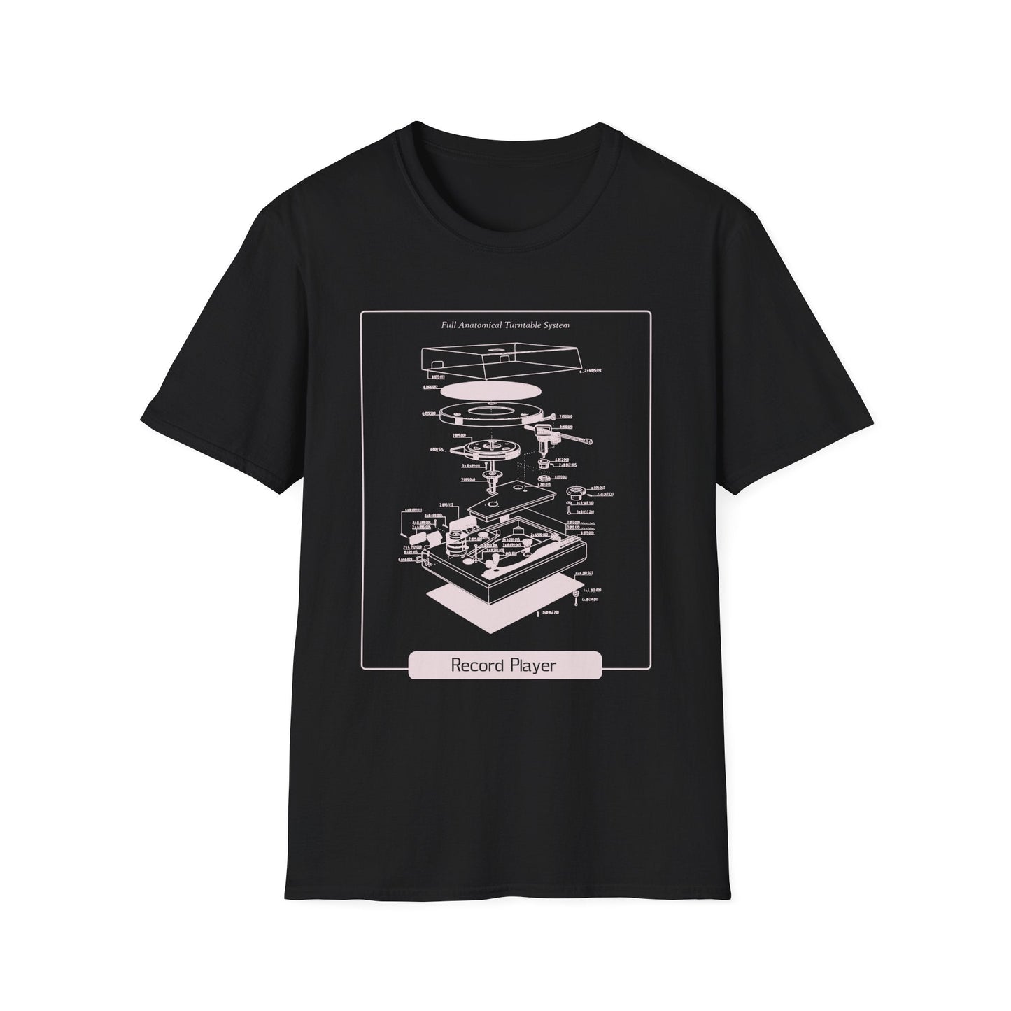Record Player Blueprint T-Shirt Unisex Cotton Retro Vinyl Turntable Diagram Tee