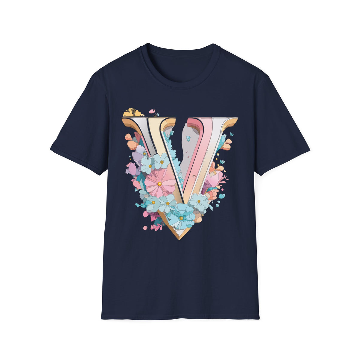 Floral Letter V T-Shirt | Pastel Vintage Monogram Tee