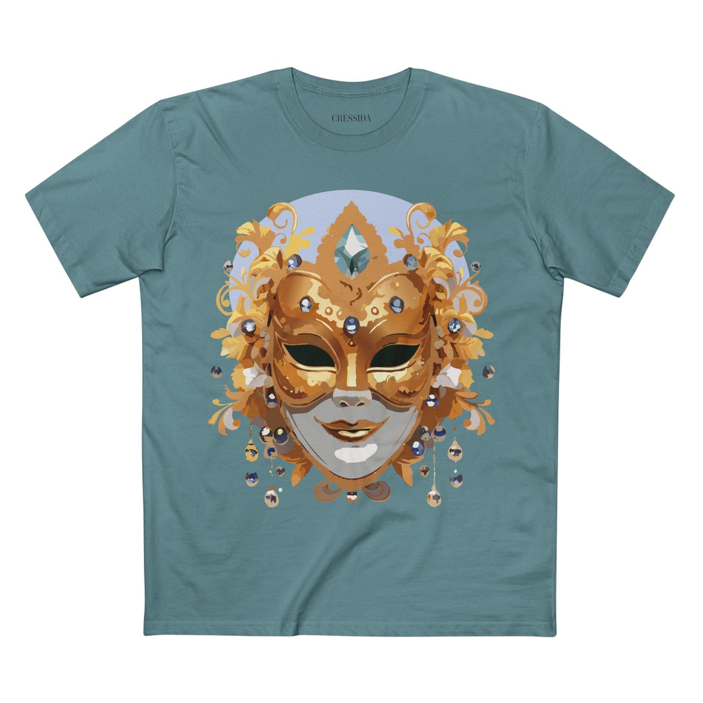 Carnival Mask Graphic T-Shirt Unisex 100 Cotton With Antique Gold Art Design Tee 1