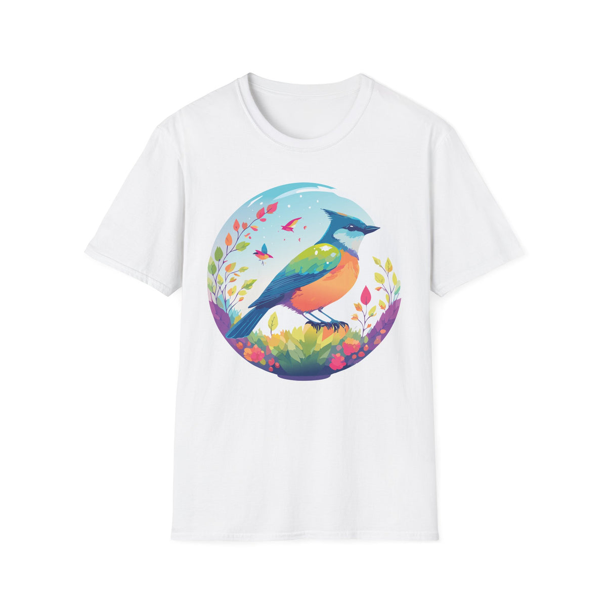 Colorful Songbird Illustration T-Shirt | Vibrant Bird Art Tee