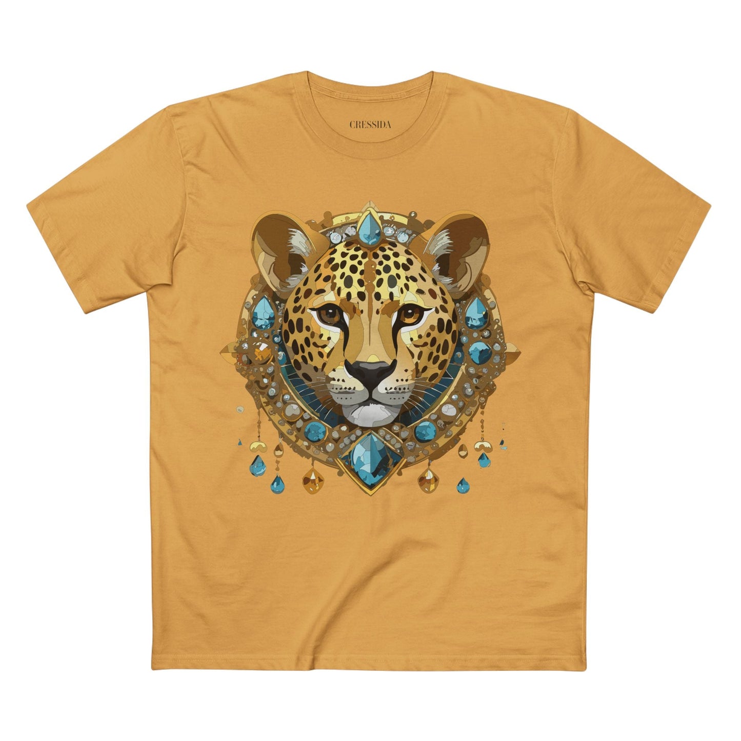 Cheetah Graphic Unisex 100 Cotton Tee With Unique Animal Golden Medallion Art Design 44