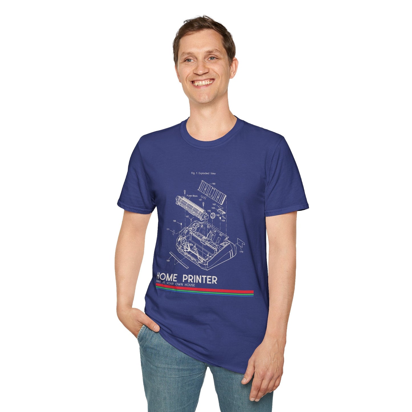 Unisex Cotton T-Shirt Vintage Home Printer Blueprint Tee Home Printer Works 4 Microdots Slogan