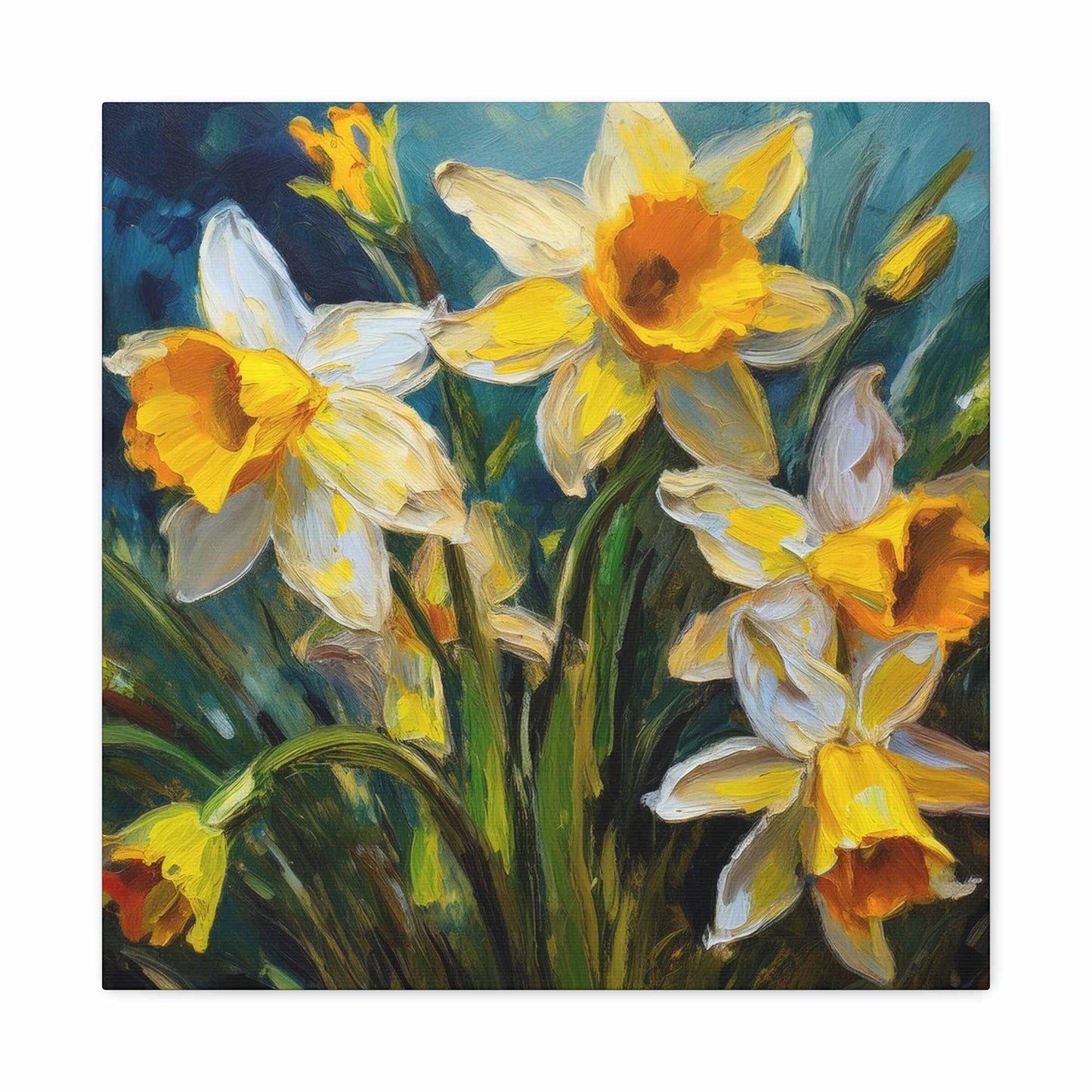 Narcissus Print Canvas, Floral Oil Paint Print 20x20, 24x24, 30x30, 32x32, 36x36 Art Design Pine-Wood Inner Frame MC-176