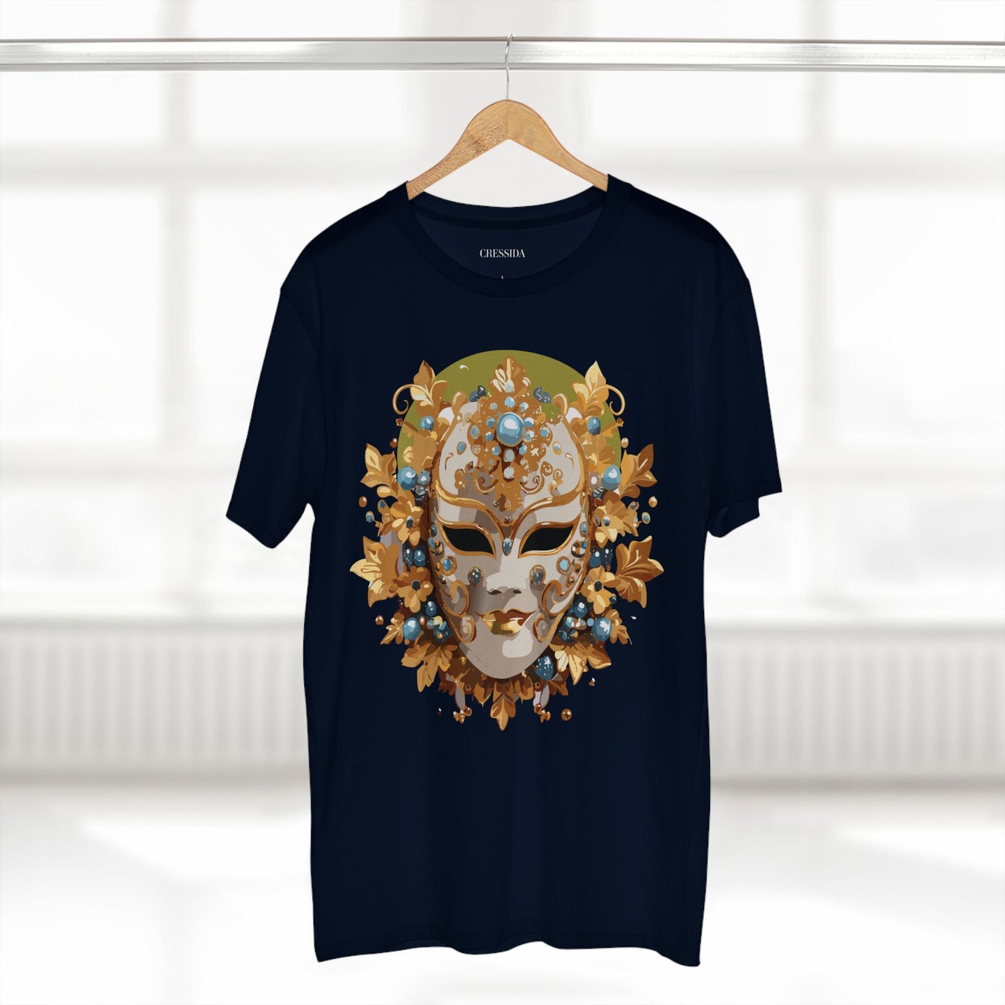 Carnival Mask Graphic T-Shirt Unisex 100 Cotton With Antique Gold Art Design Tee 8