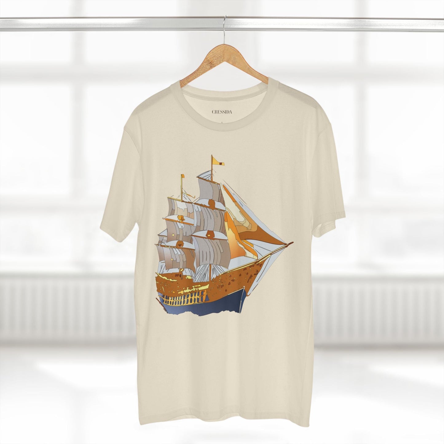 Ship Graphic Unisex 100 Cotton T-Shirt with Gold Frigate Art Design 23
