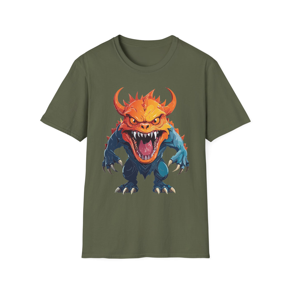 Monster Roar T‑Shirt — Fierce Orange Dragon Cartoon Graphic Tee Unisex 100 Cotton Gildan T-Shirt