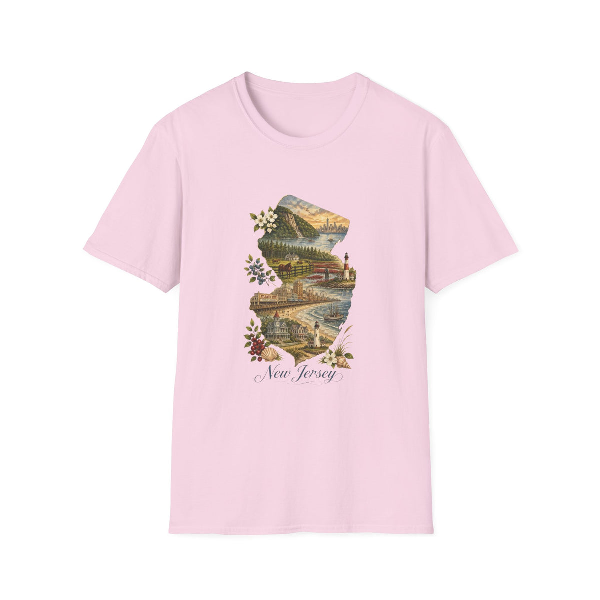 New Jersey Scenic Map T-Shirt — Vintage Travel Tourist Graphic Design Unisex 100 Cotton Gildan T-Shirt