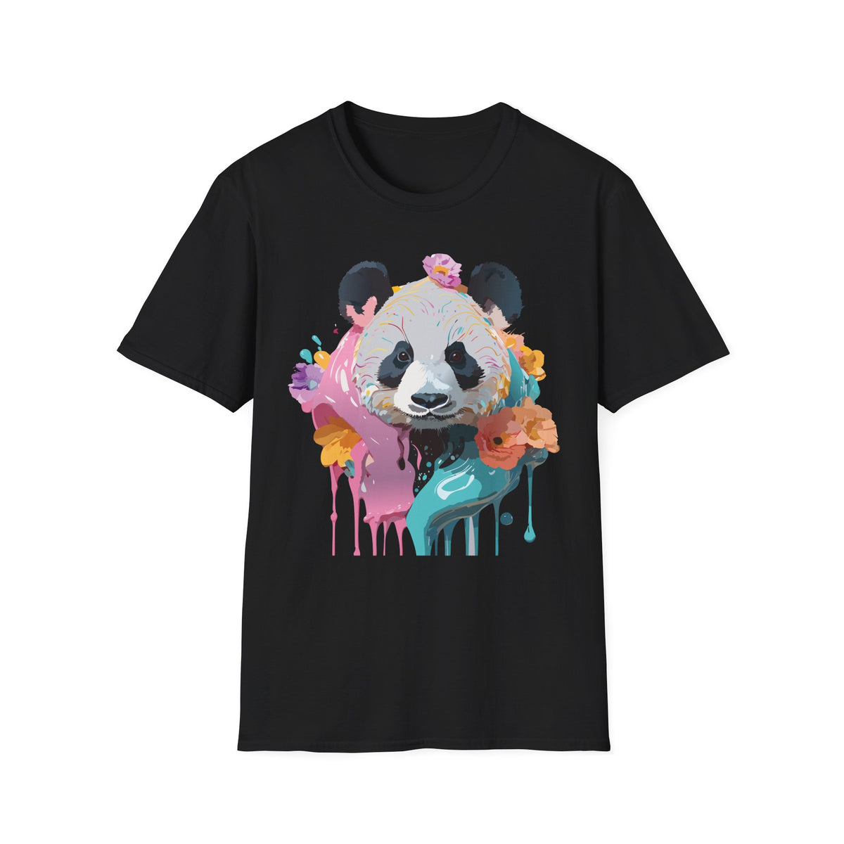 Colorful Floral Panda T-Shirt | Watercolor Drip Animal Art