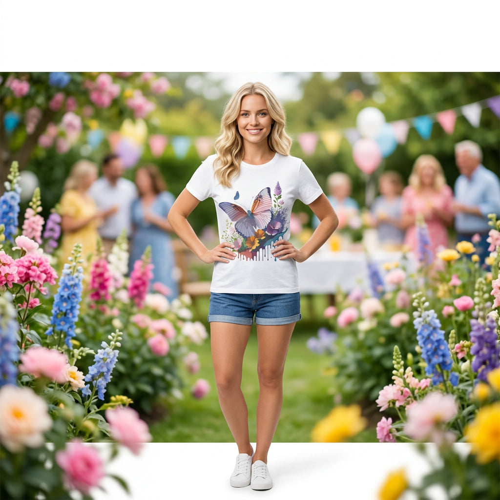 Butterfly Graphic Unisex Cotton Bella+Canvas Tee with Art Design n08