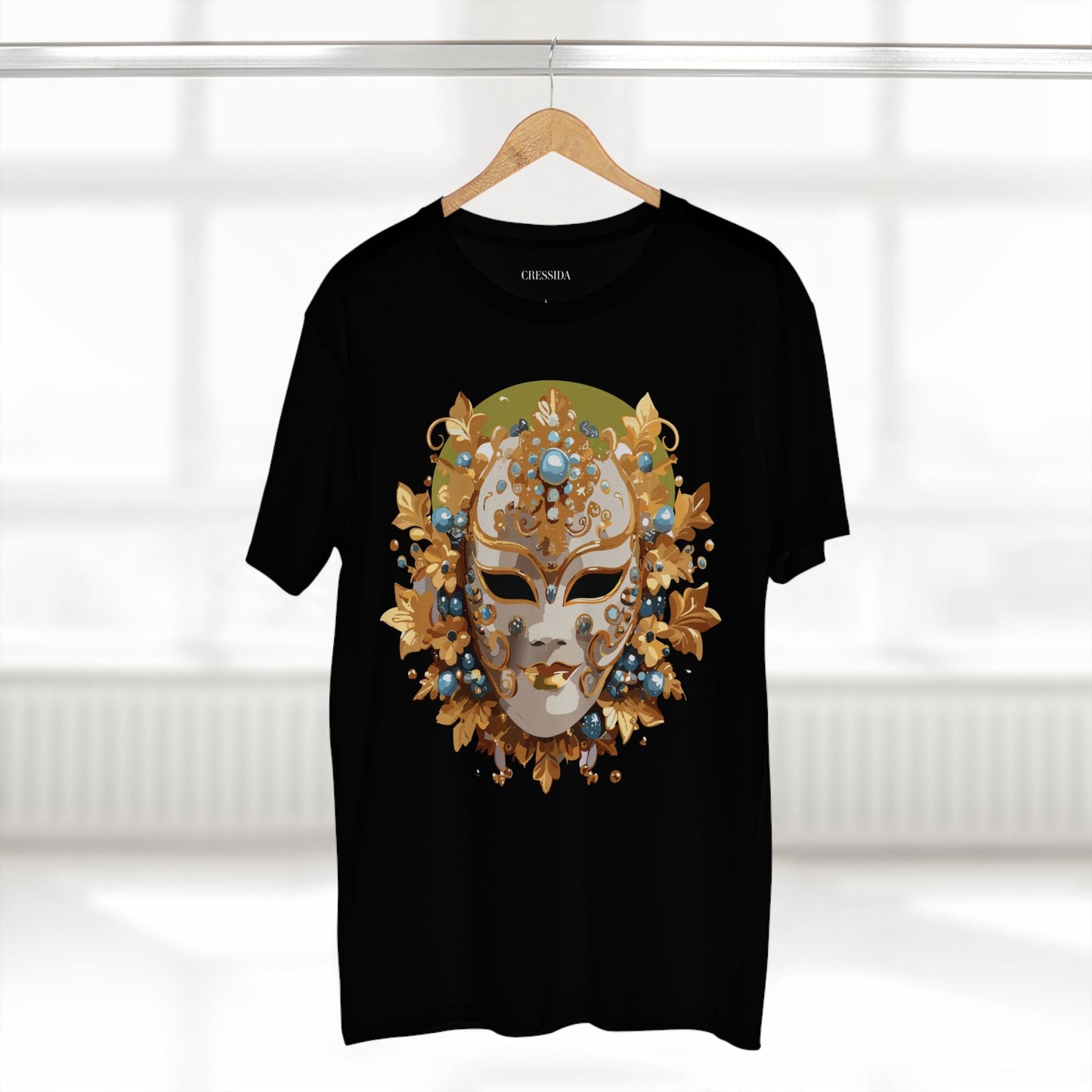 Carnival Mask Graphic T-Shirt Unisex 100 Cotton With Antique Gold Art Design Tee 8