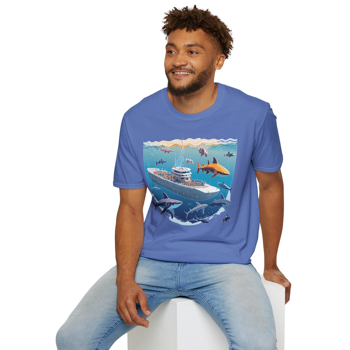 Ocean Tee Shirt Unisex Softstyle Short Sleeve With Ocean Art Design 100 Percent Ring Spun Cotton