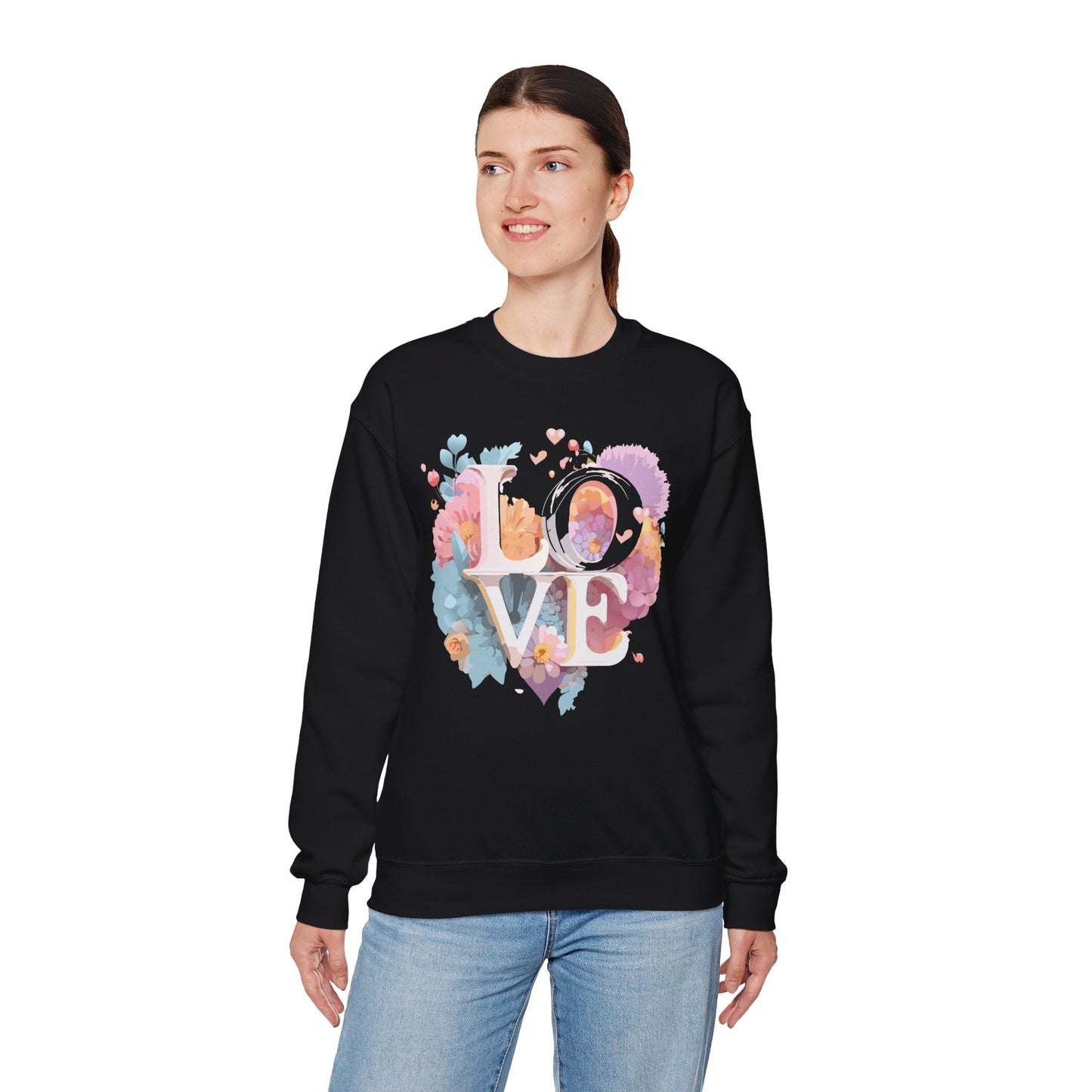 Floral Love Sweatshirt For Valentines Day Unisex Crewneck 50 50 Cotton Polyester Gildan 18000