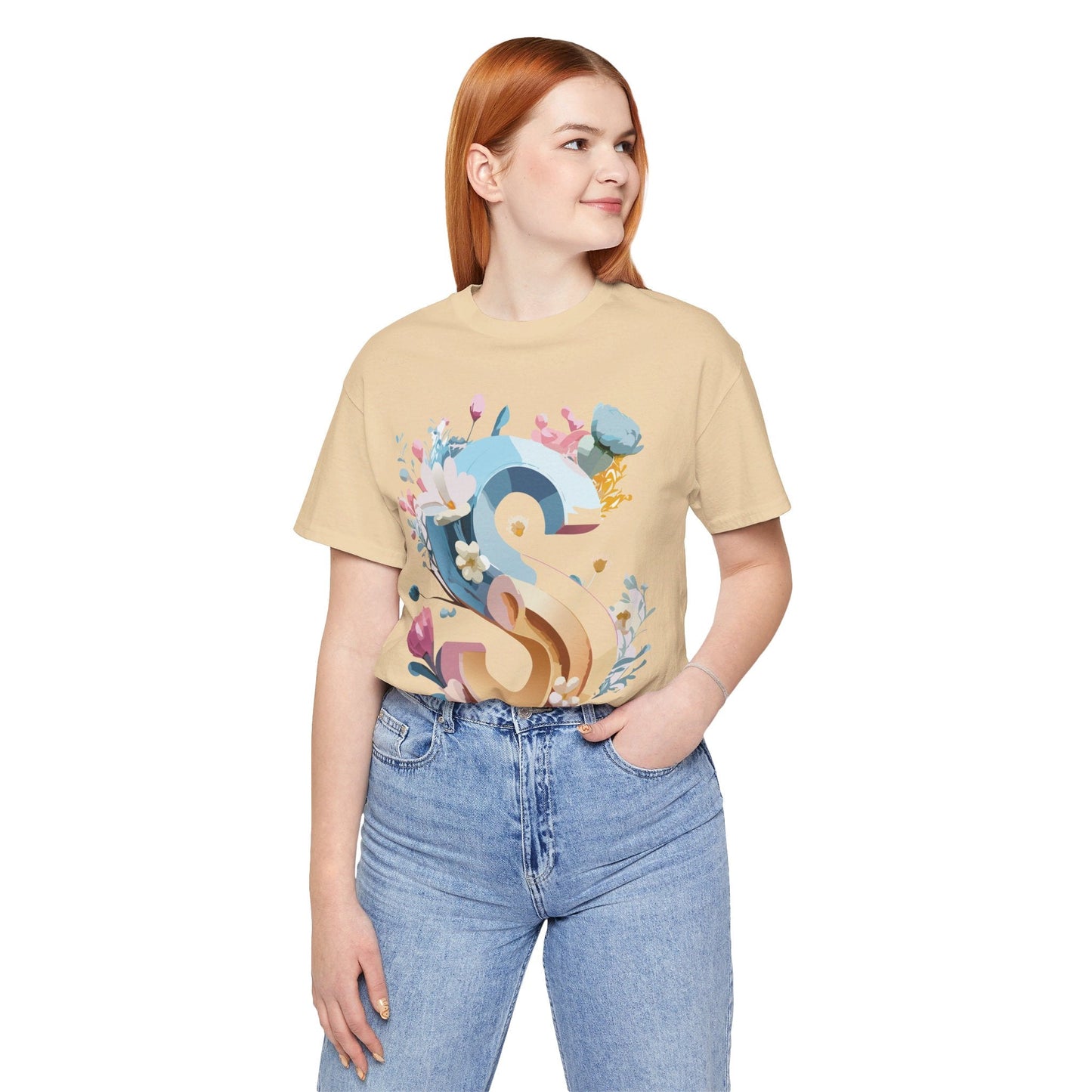 Letter S Shirt Graphic Tee Unisex Short Sleeve Vintage Inspired Adelpha Art Design
