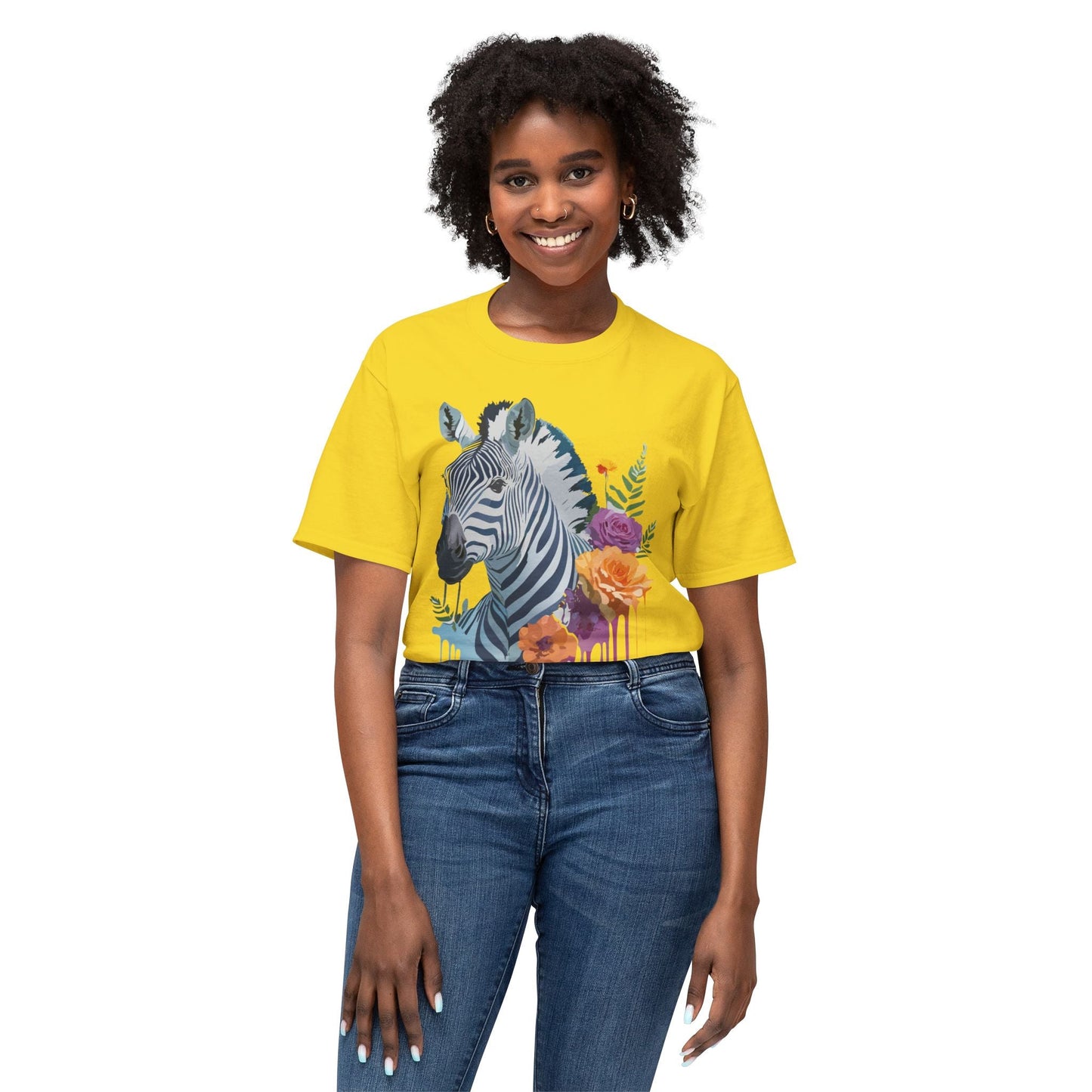 Unisex Zebra T Shirt With Floral Art Print Premium HD Cotton Jersey Tee Made In USA