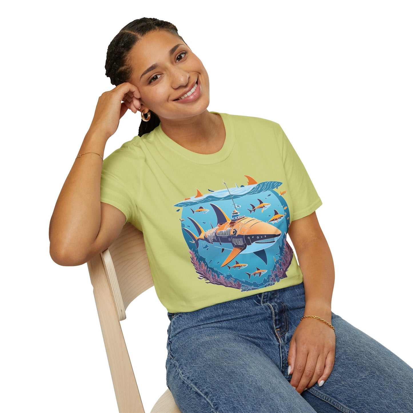Ocean Tee Shirt Unisex Softstyle Cotton Tee 4.5 Oz Lightweight U Boat Theme Design