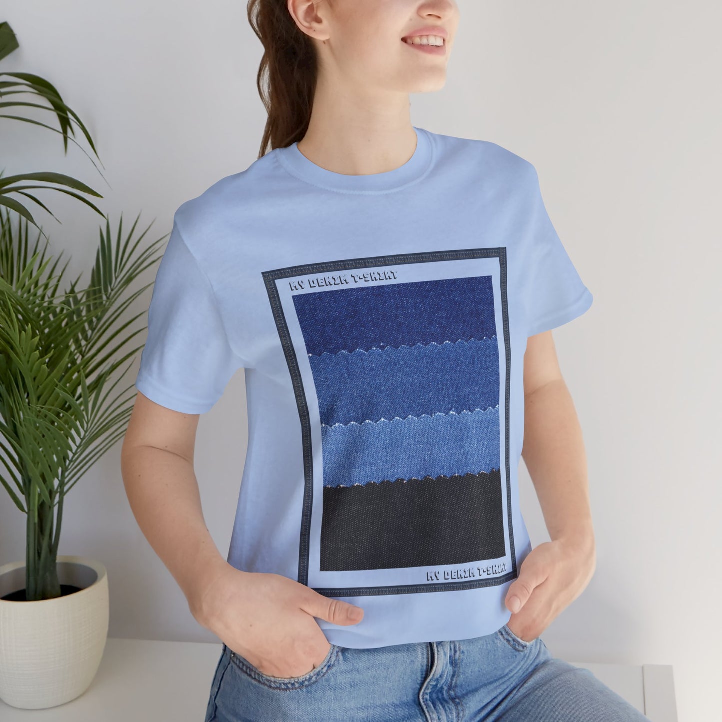 Unisex Cotton Tee Shirt with Denim Print