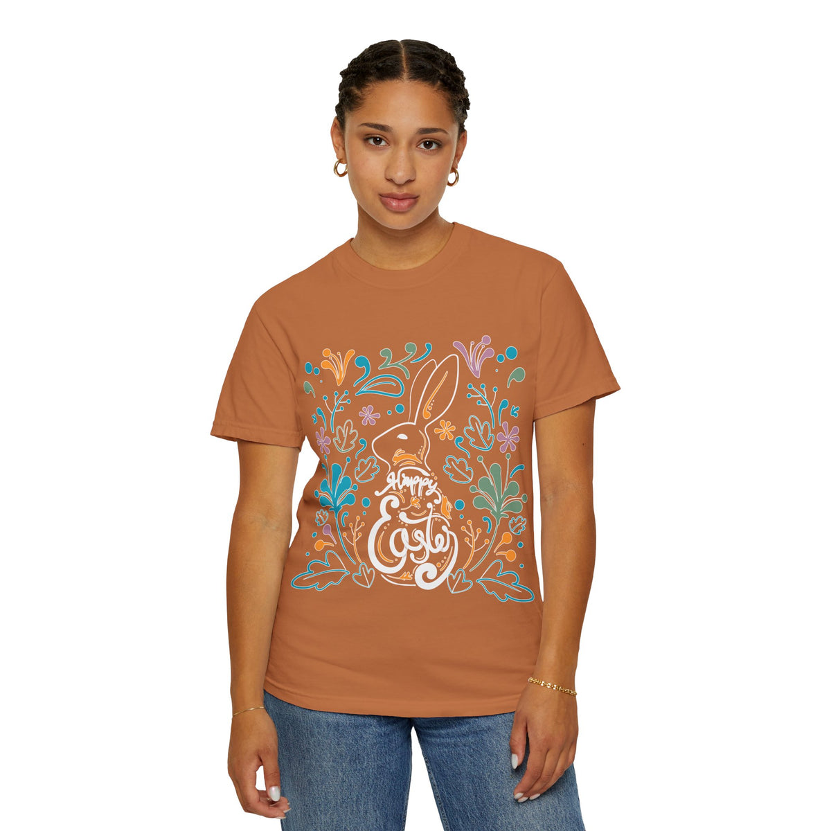 Easter Bunny Floral T-Shirt, Tee Shirt with Easter Signature, T Shirt with Easter Prints, Tee Shirt with Easter Design