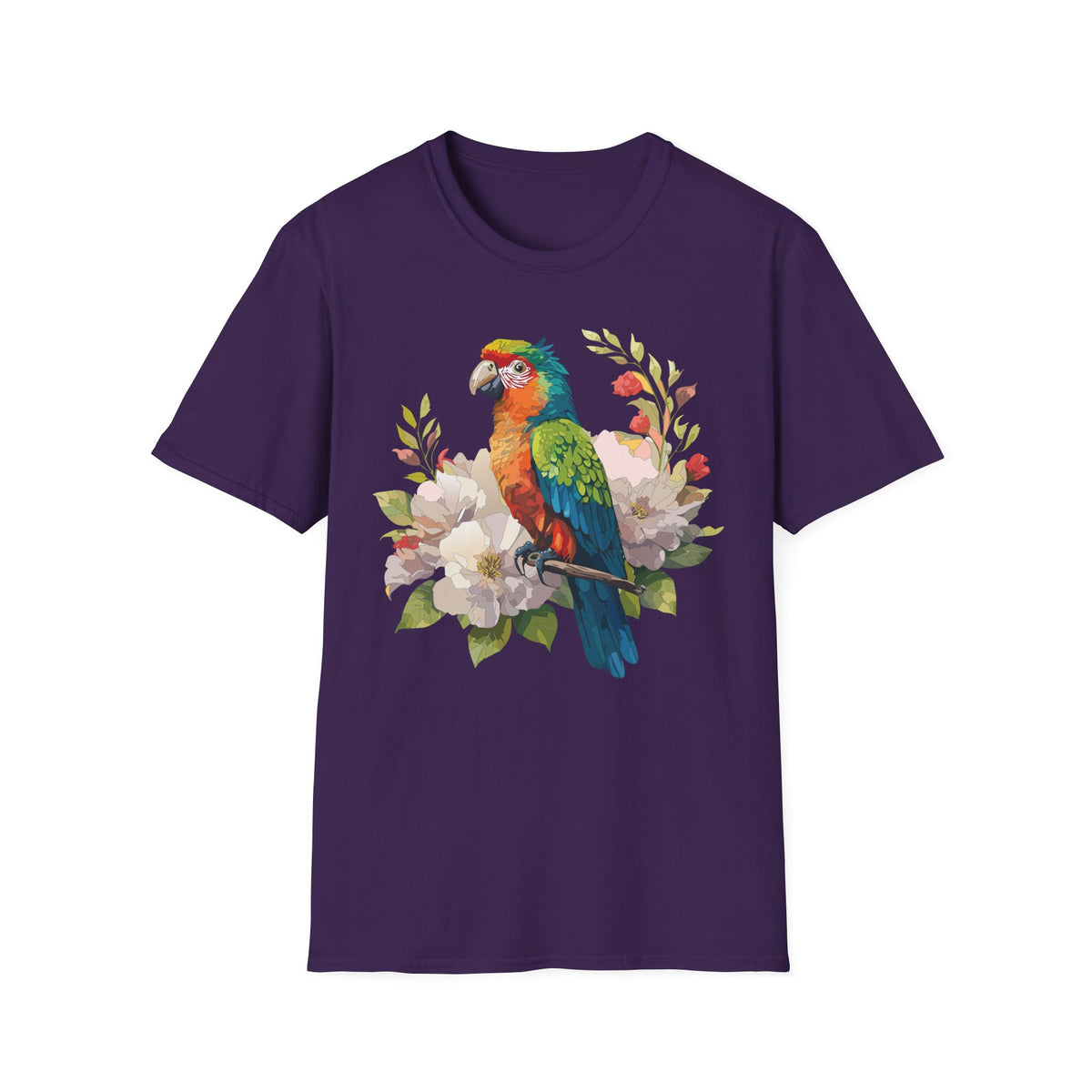 Colorful Parrot Illustration T-Shirt | Tropical Bird Floral Art