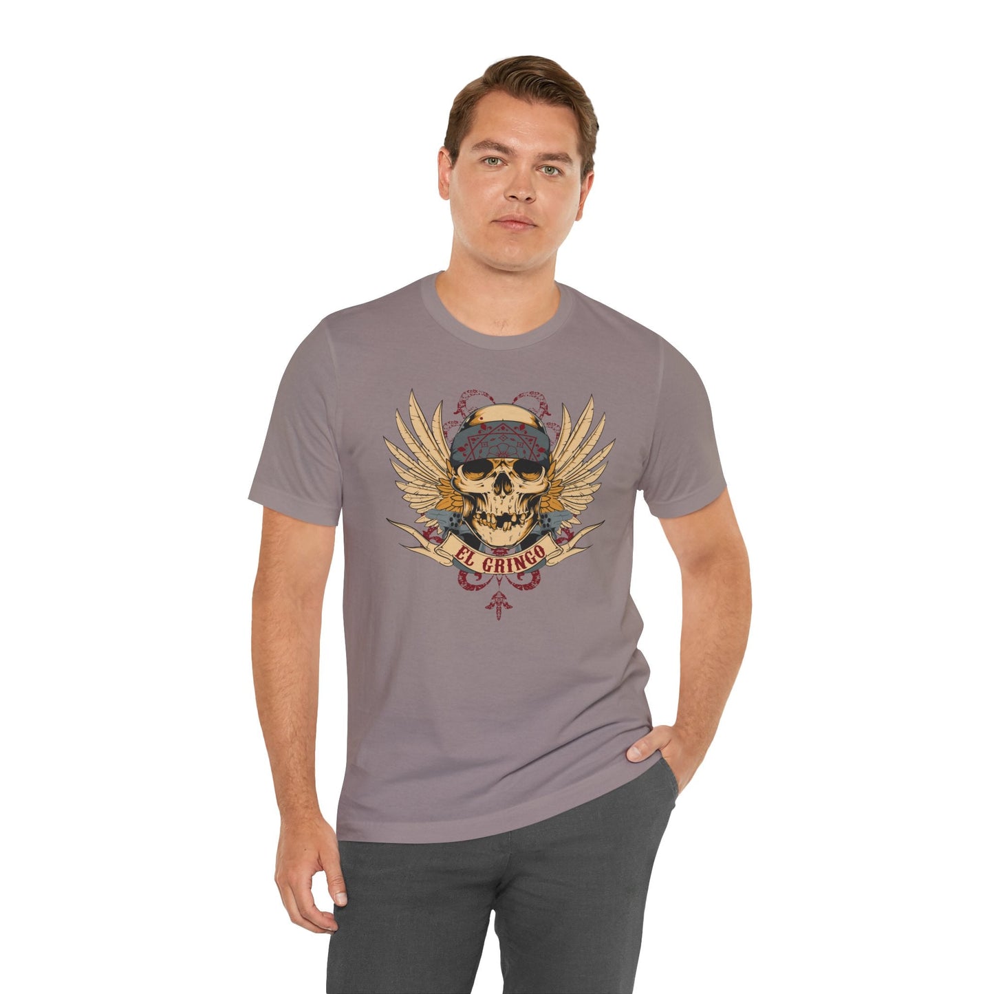 El Gringo Skull with Wings T-Shirt Vintage Tattoo Style Art-53