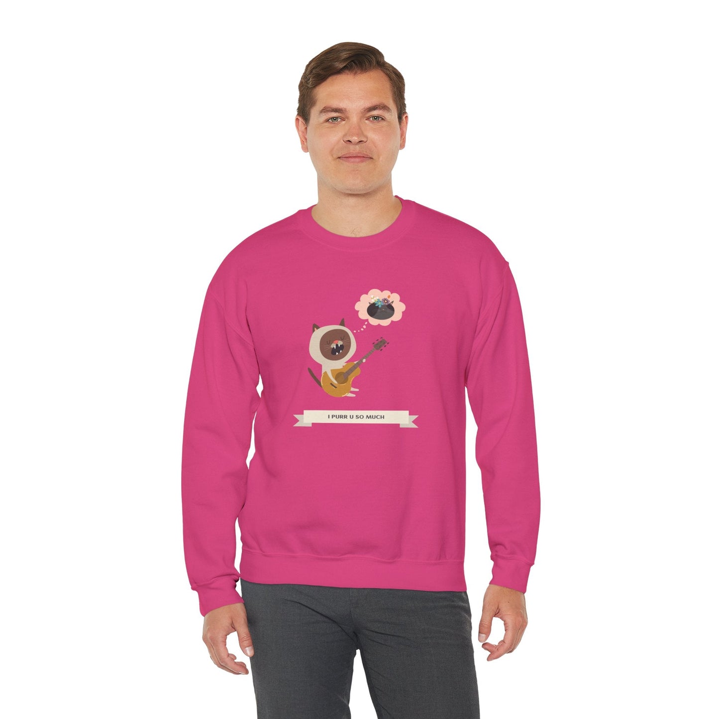 Cat with Guitar Sweatshirt, Love Sweatshirt, Cat Sweatshirt, Valentine's Day Sweatshirt, 50/50 Cotton-Poly Animal Sweatshirt 127