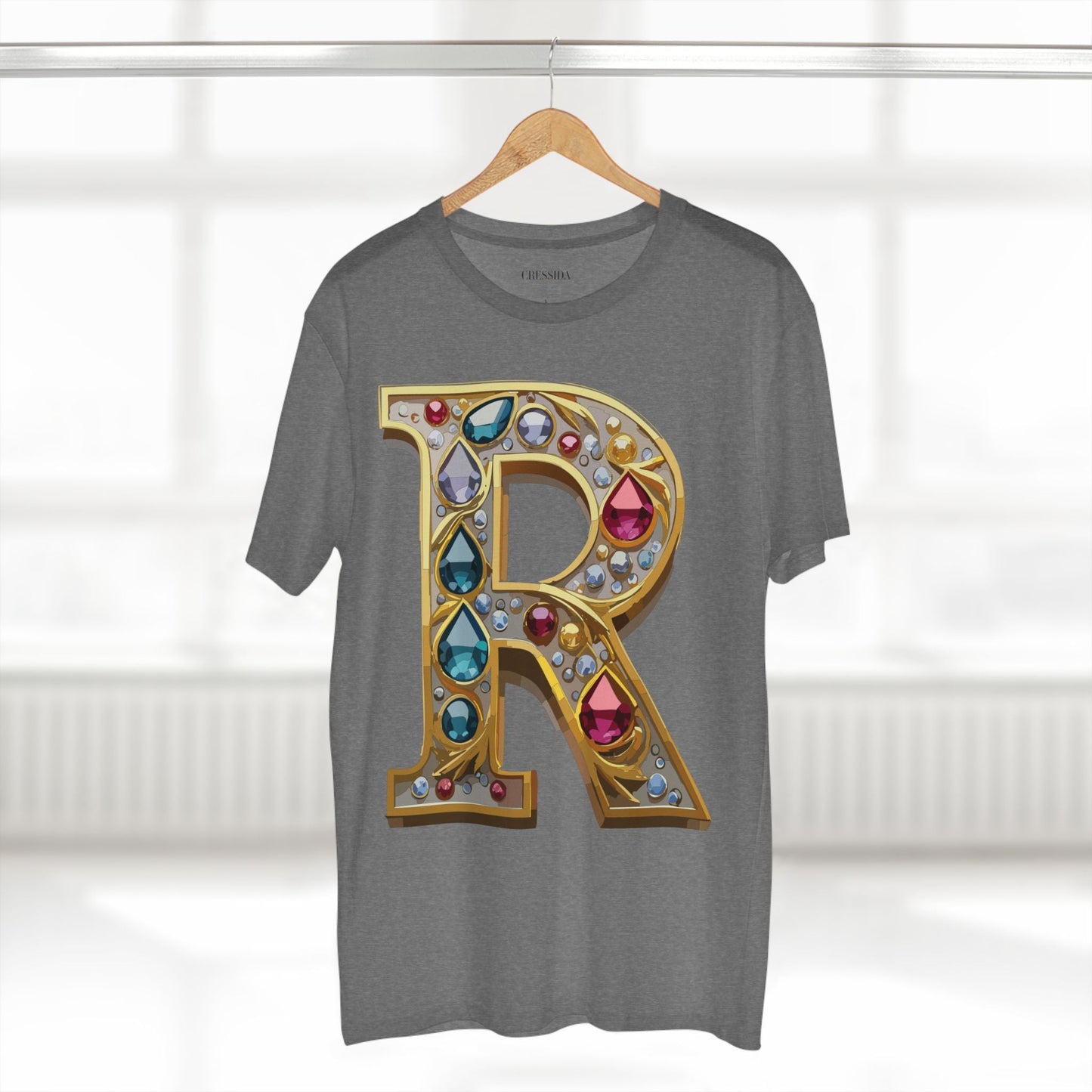 Letter R Graphic Design Tee Unisex 100 Cotton With Antique Gold Letters Artwork T-Shirt