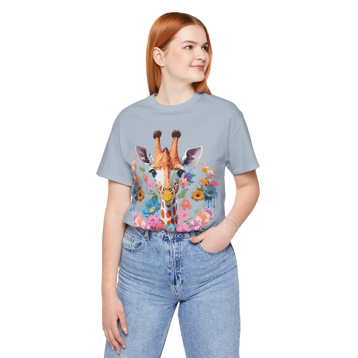 Giraffe Graphic Unisex Cotton Bella+Canvas Tee with Art Animal Design e23