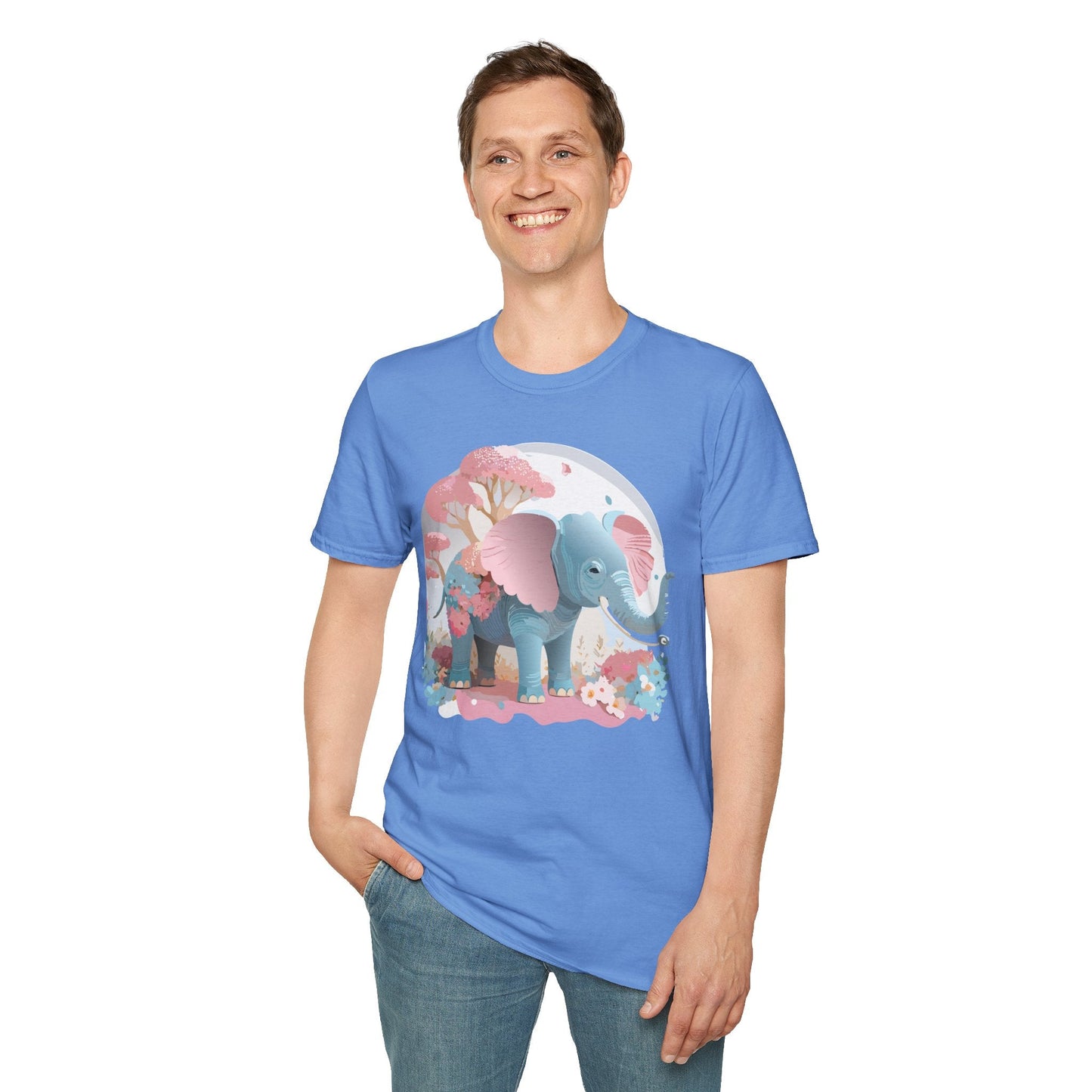 Unisex Elephant Graphic Tee Gildan Softstyle 64000 100 Percent Ring Spun Cotton Fabric