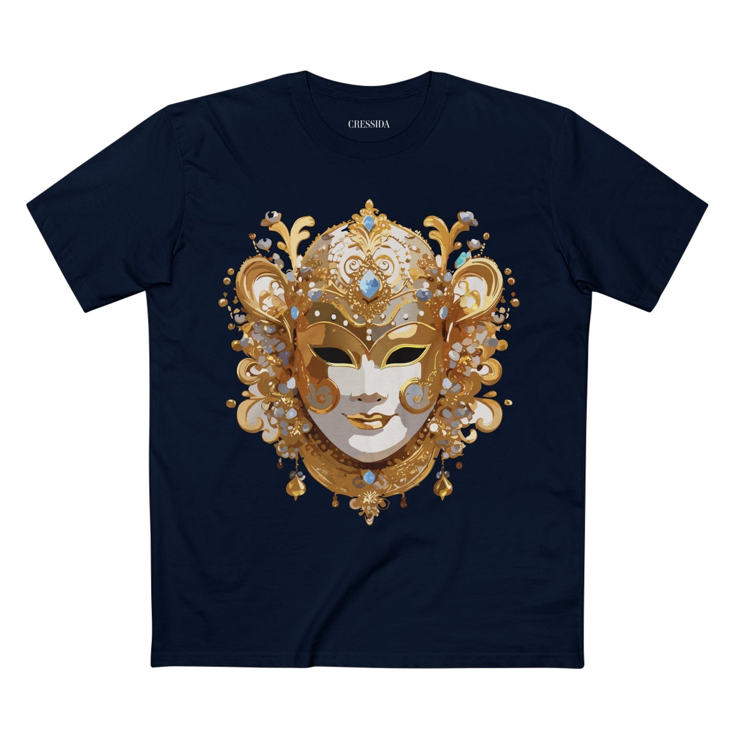 Carnival Mask Graphic T-Shirt Unisex 100 Cotton With Antique Gold Art Design Tee 25