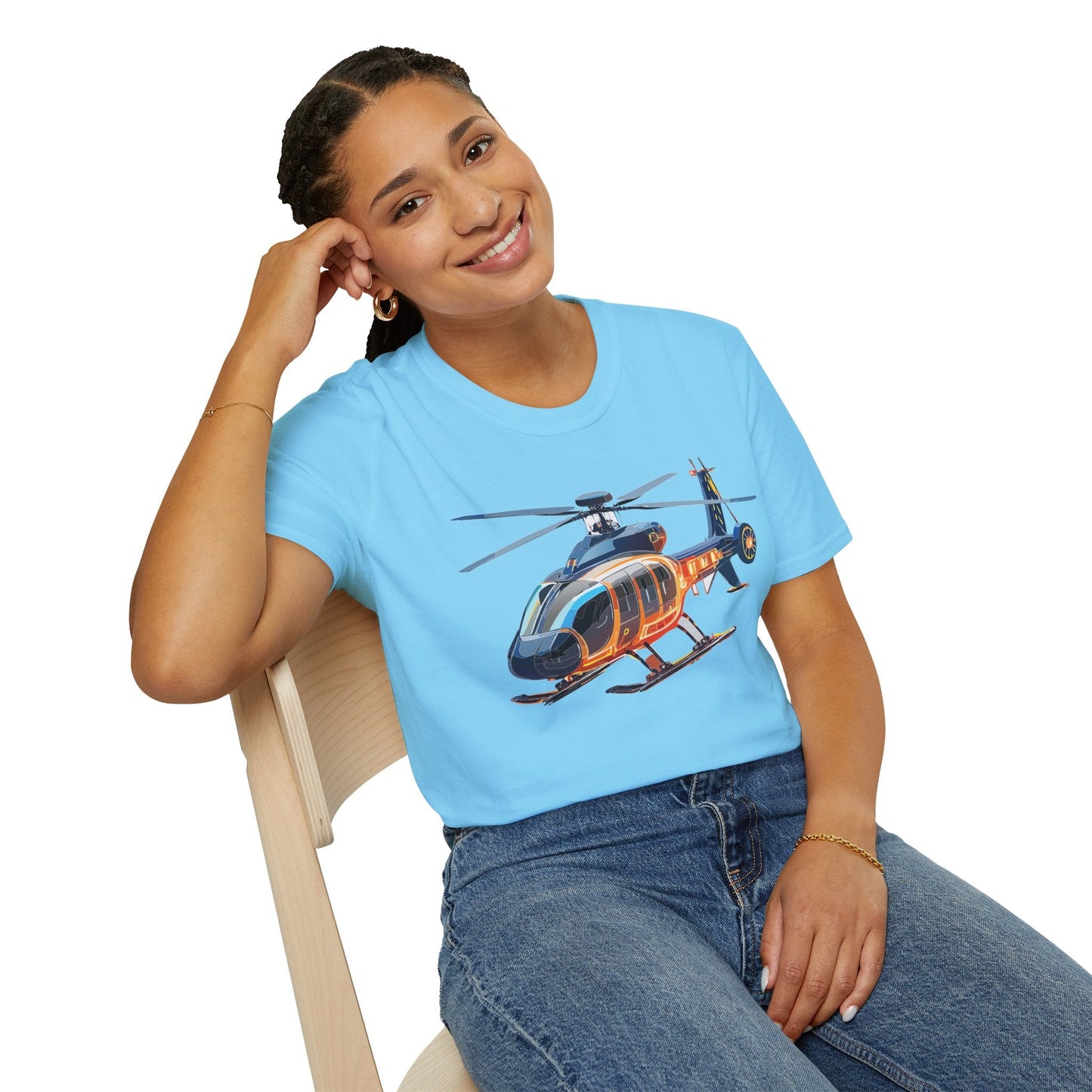 Unisex Helicopter Graphic T Shirt Softstyle 64000 Short Sleeve Chopper Tee For Everyday Comfort
