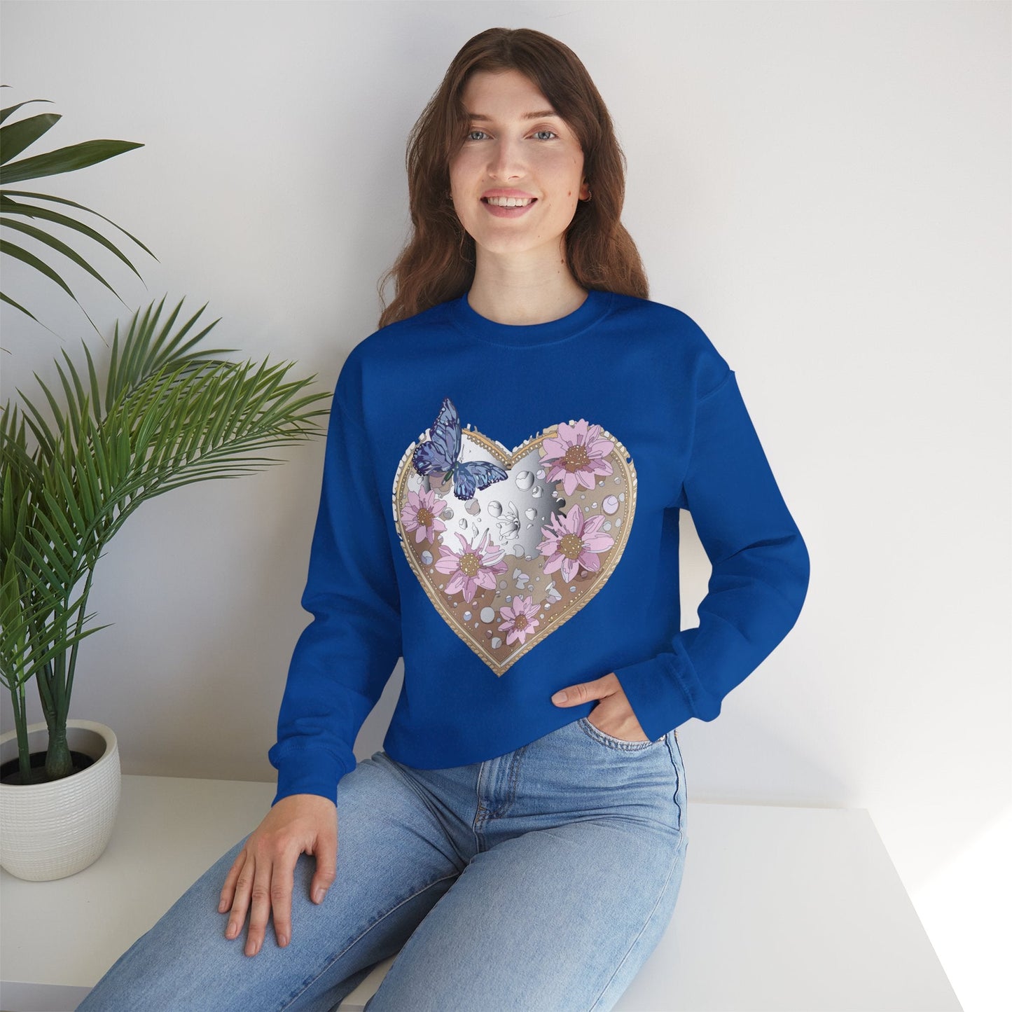 Floral Heart Love Sweatshirt For Valentines Day Unisex Heavy Blend Crewneck Sweatshirt