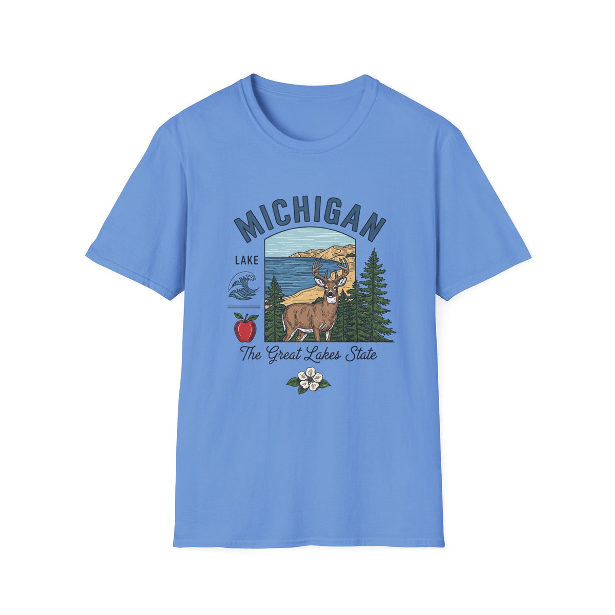 Michigan Graphic T-Shirt — The Great Lakes State Deer Lake Travel Tourist Graphic Design Unisex 100 Cotton Gildan T-Shirt