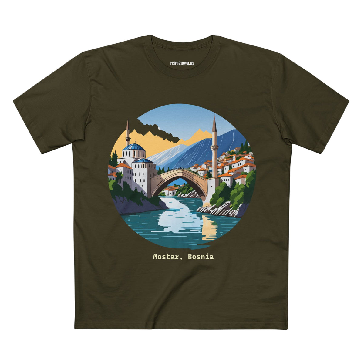 Mostar Bosnia Illustration T-Shirt | Stari Most Bridge Circle Design