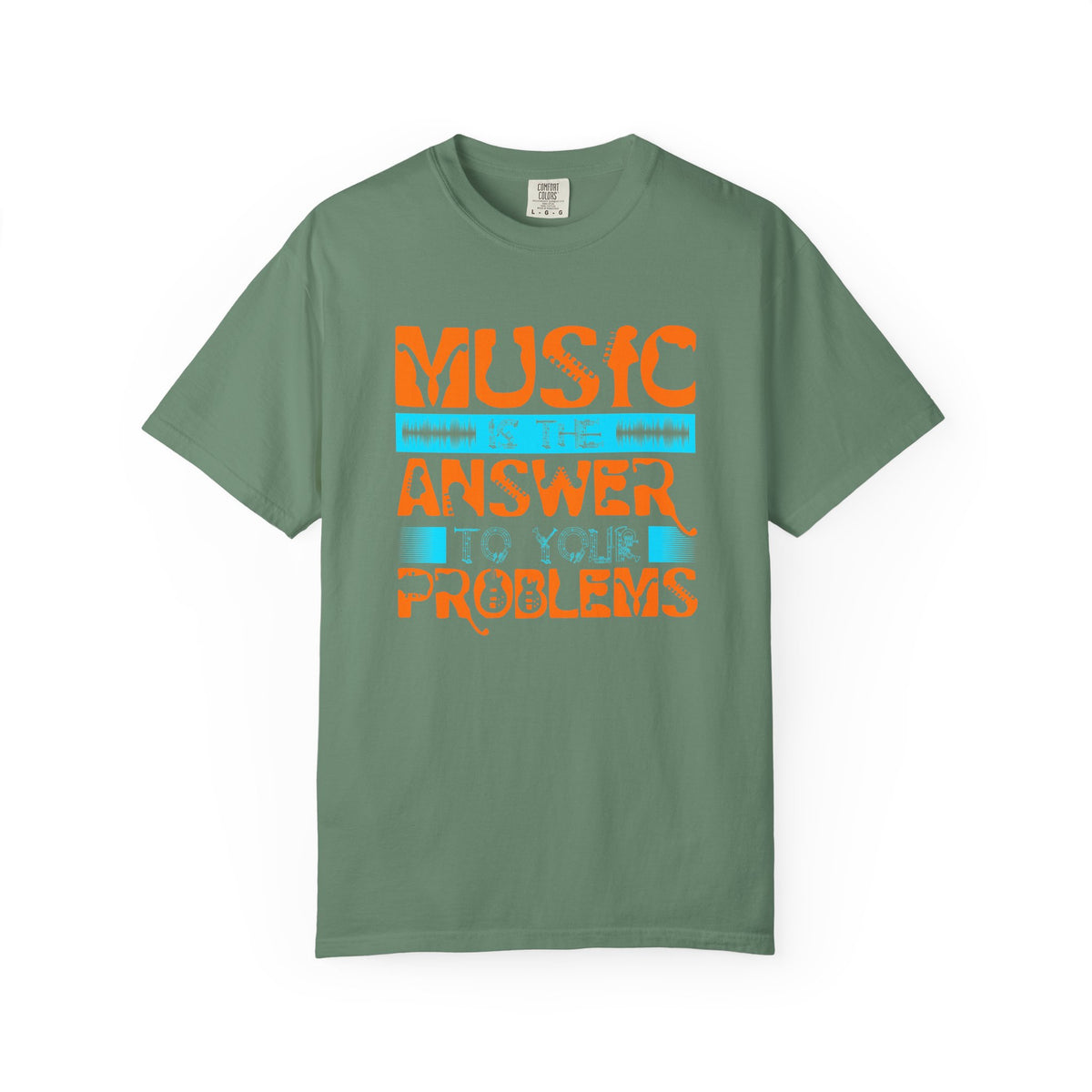 Music Is the Answer T-shirt Graphic Retro Orange Teal Text Unisex Cotton Tee 073