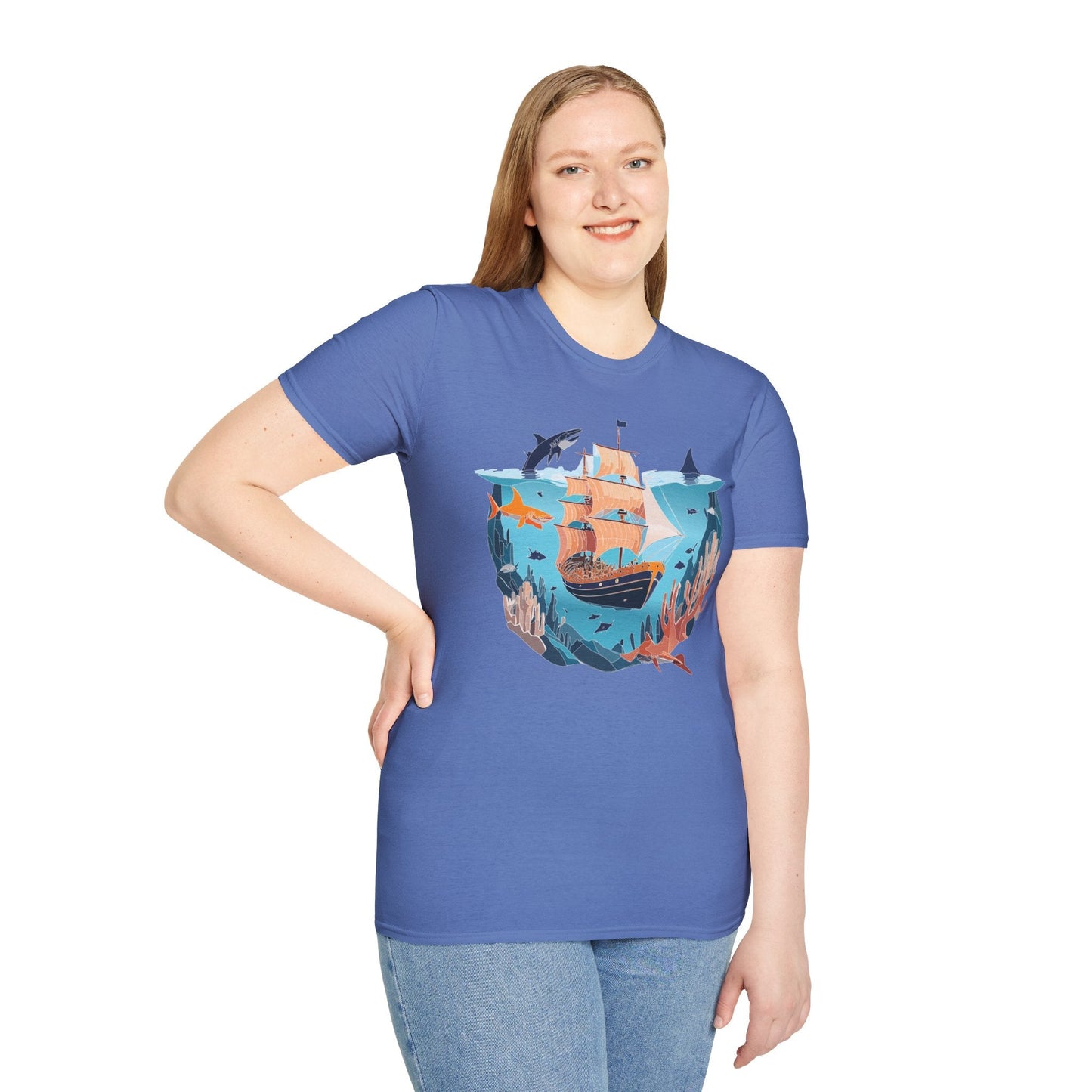 Ocean Tee Shirt Unisex Softstyle 64000 U Boat Design 100 Percent Ring Spun Cotton Tee