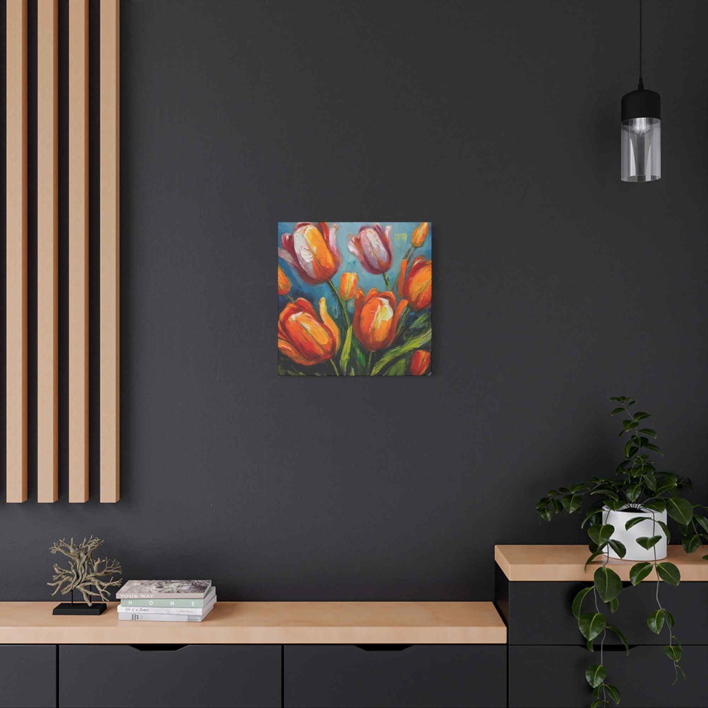 Tulips Print Canvas, Floral Oil Paint Print 20x20, 24x24, 30x30, 32x32, 36x36 Art Design Pine-Wood Inner Frame MC-145